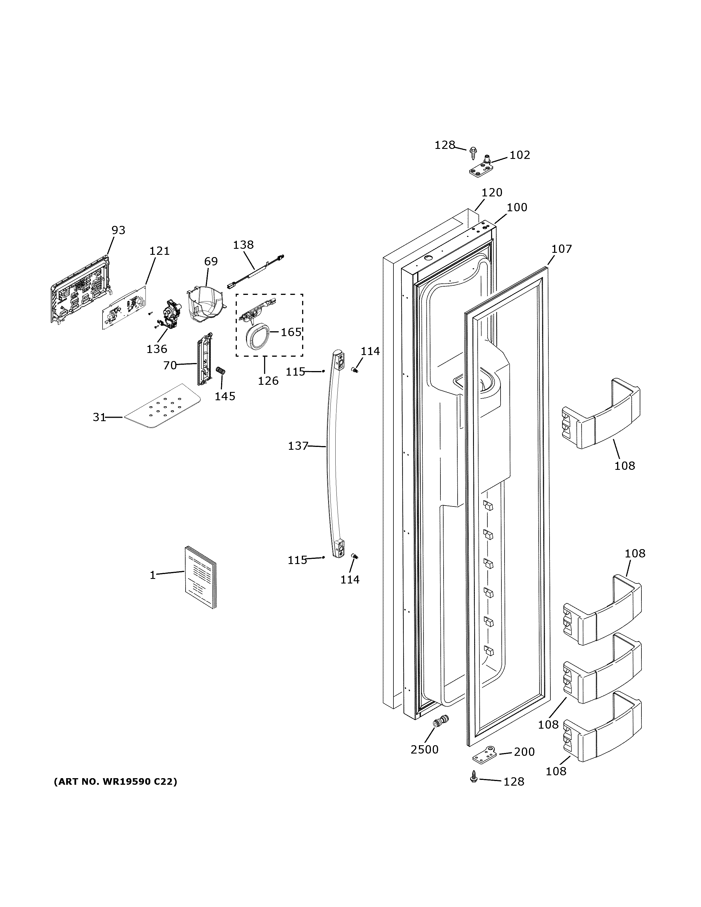 GE PSB42YSNBSS freezer door diagram