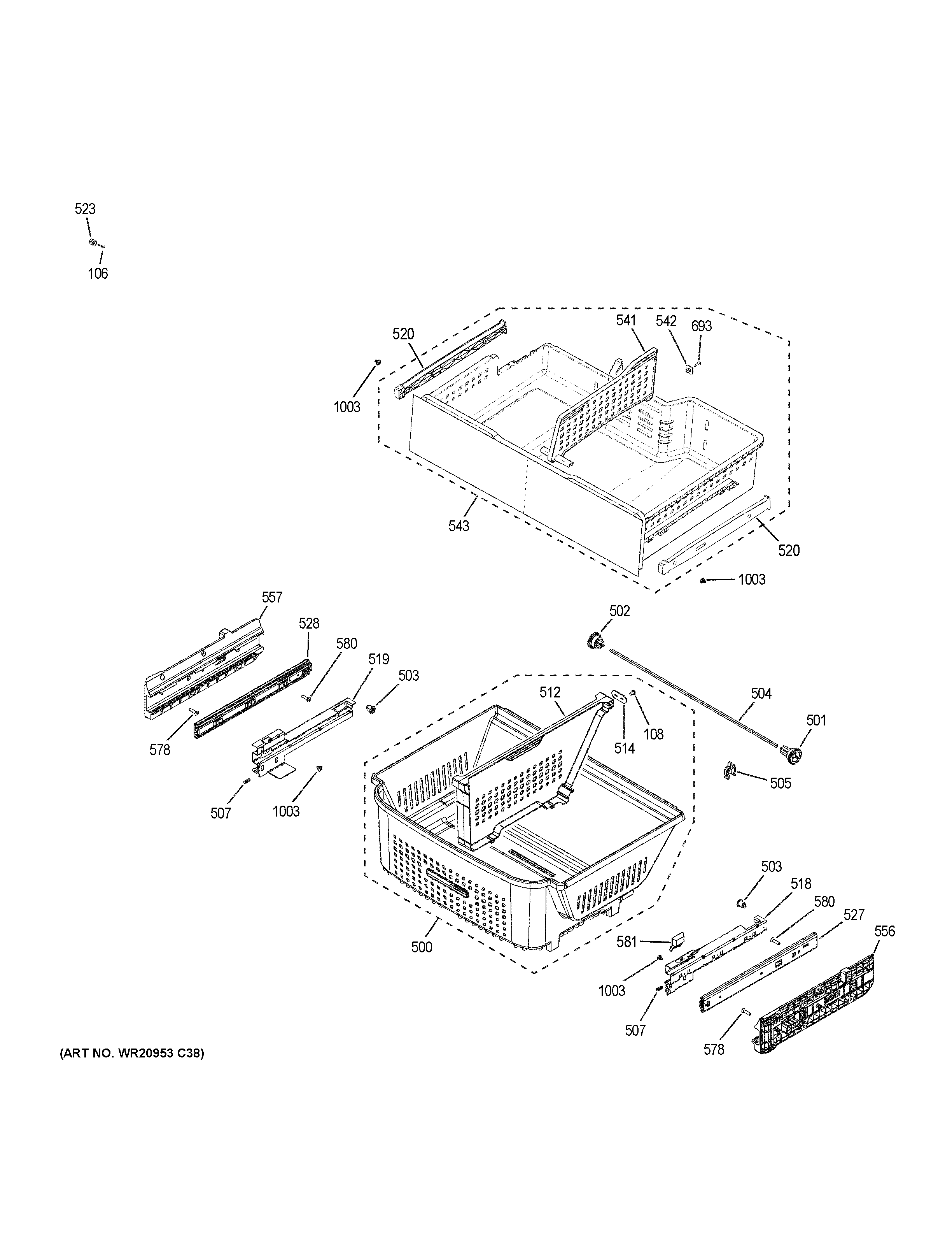 GE DFE28JBLDTS freezer shelves diagram