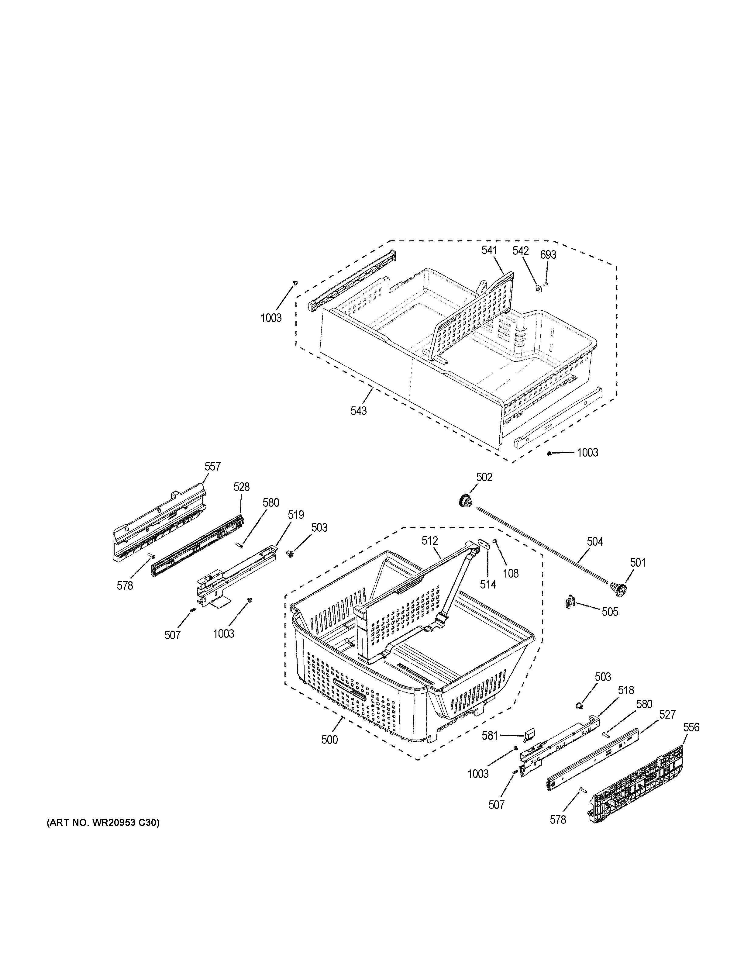 GE GFE28GGKCBB freezer shelves diagram