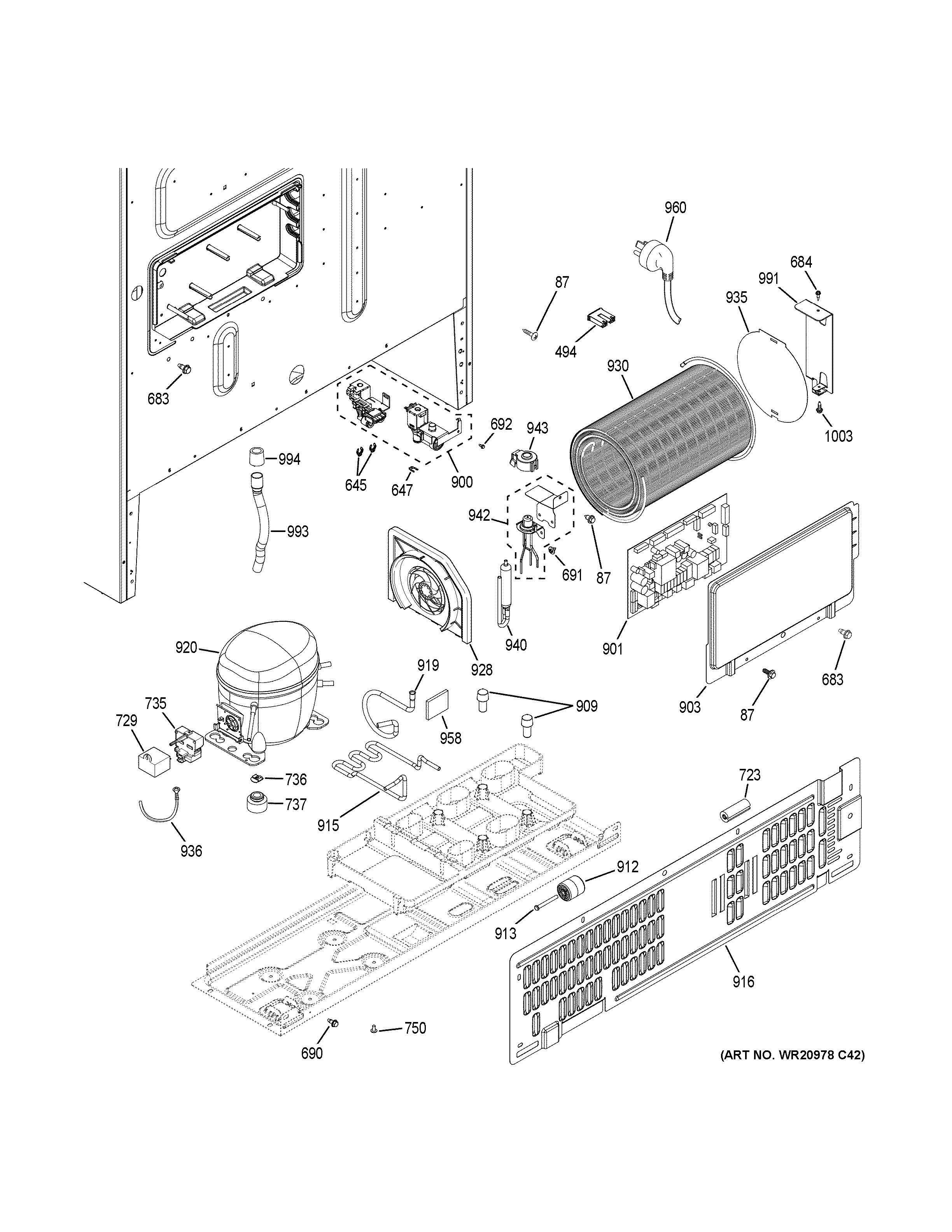 GE GFD28GSLBSS machine compartment diagram