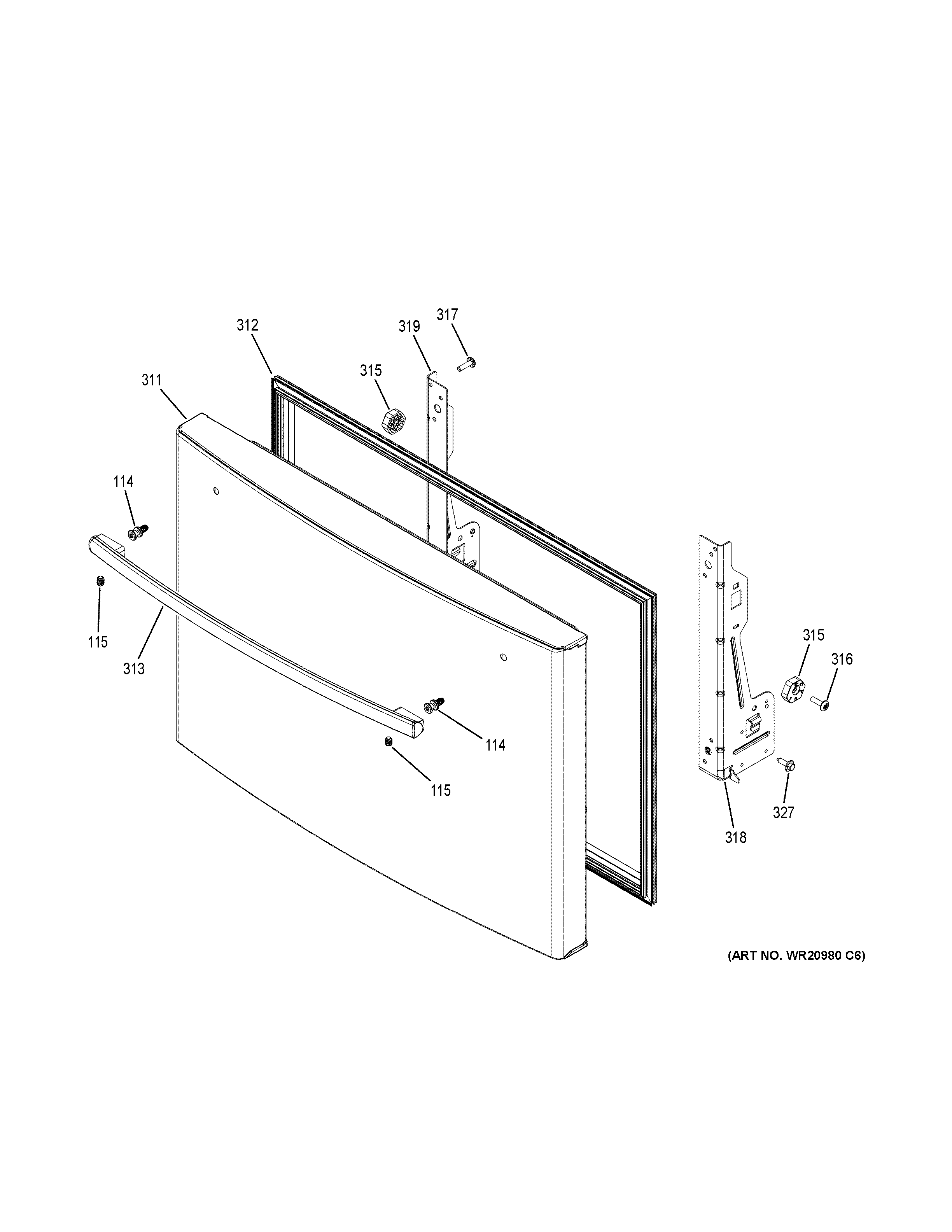 GE GFE28GGKHWW freezer door diagram