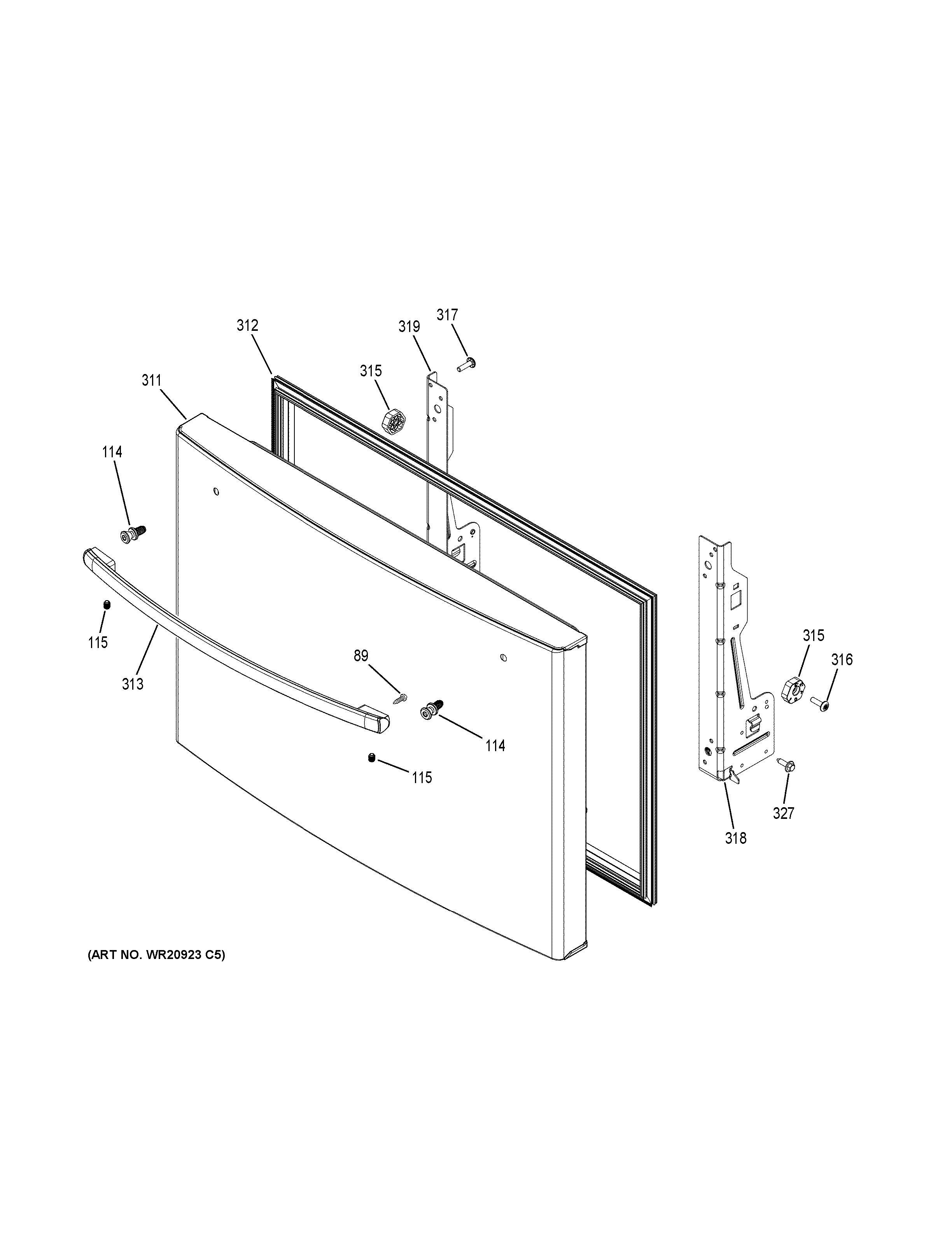 GE GNE29GSKCSS freezer door diagram