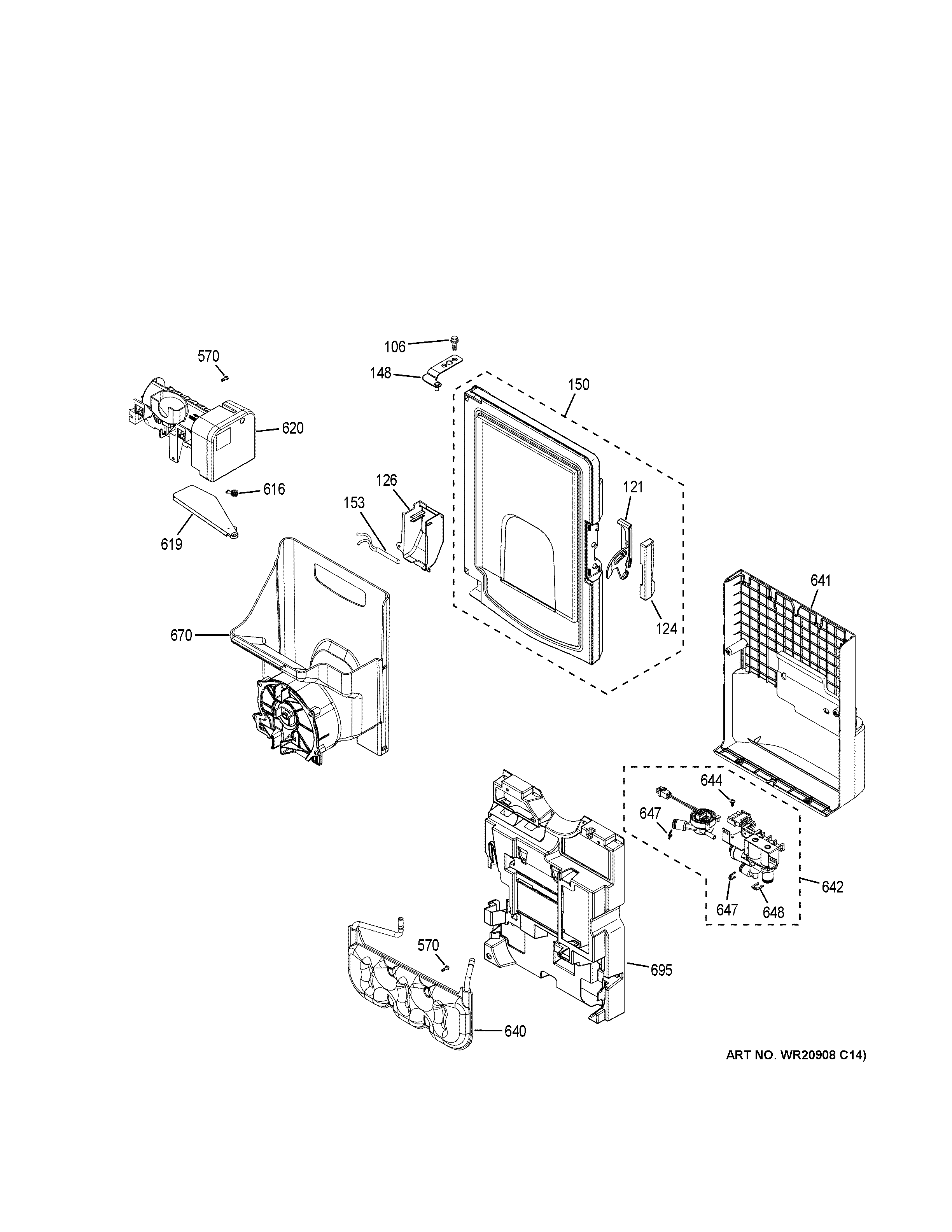 GE PFE28KMKCES ice maker & dispenser diagram
