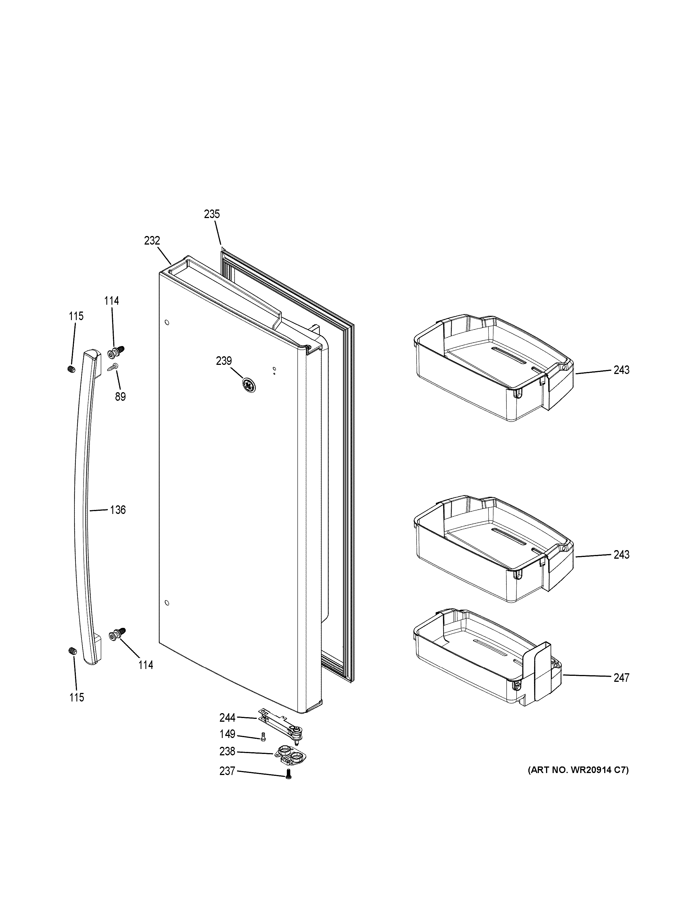 GE GNE29GSKESS fresh food door - rh diagram