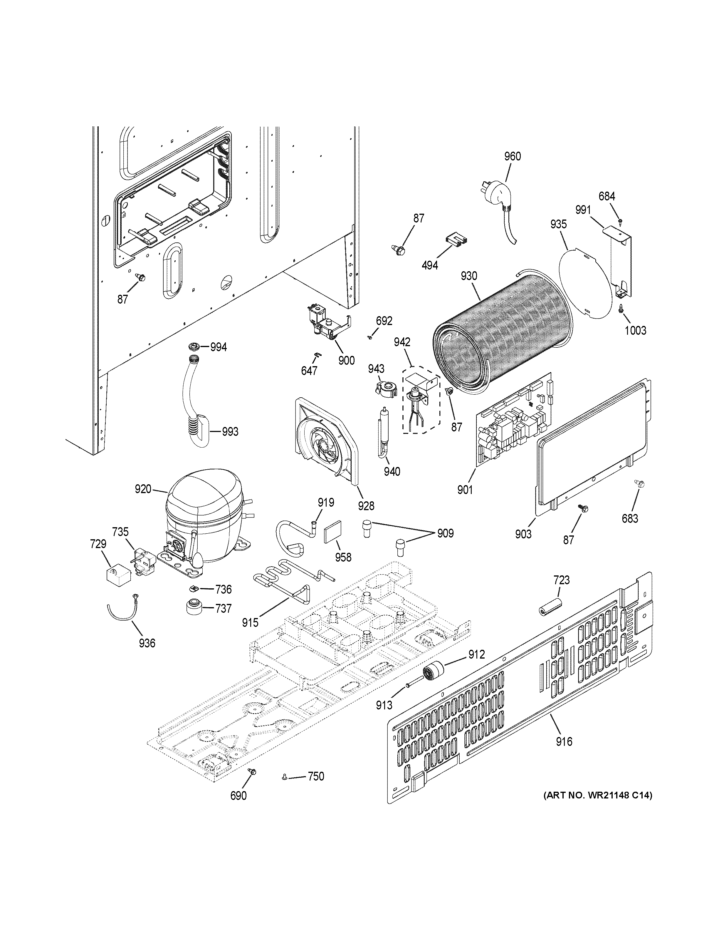 GE PFE28KMKHES machine compartment diagram