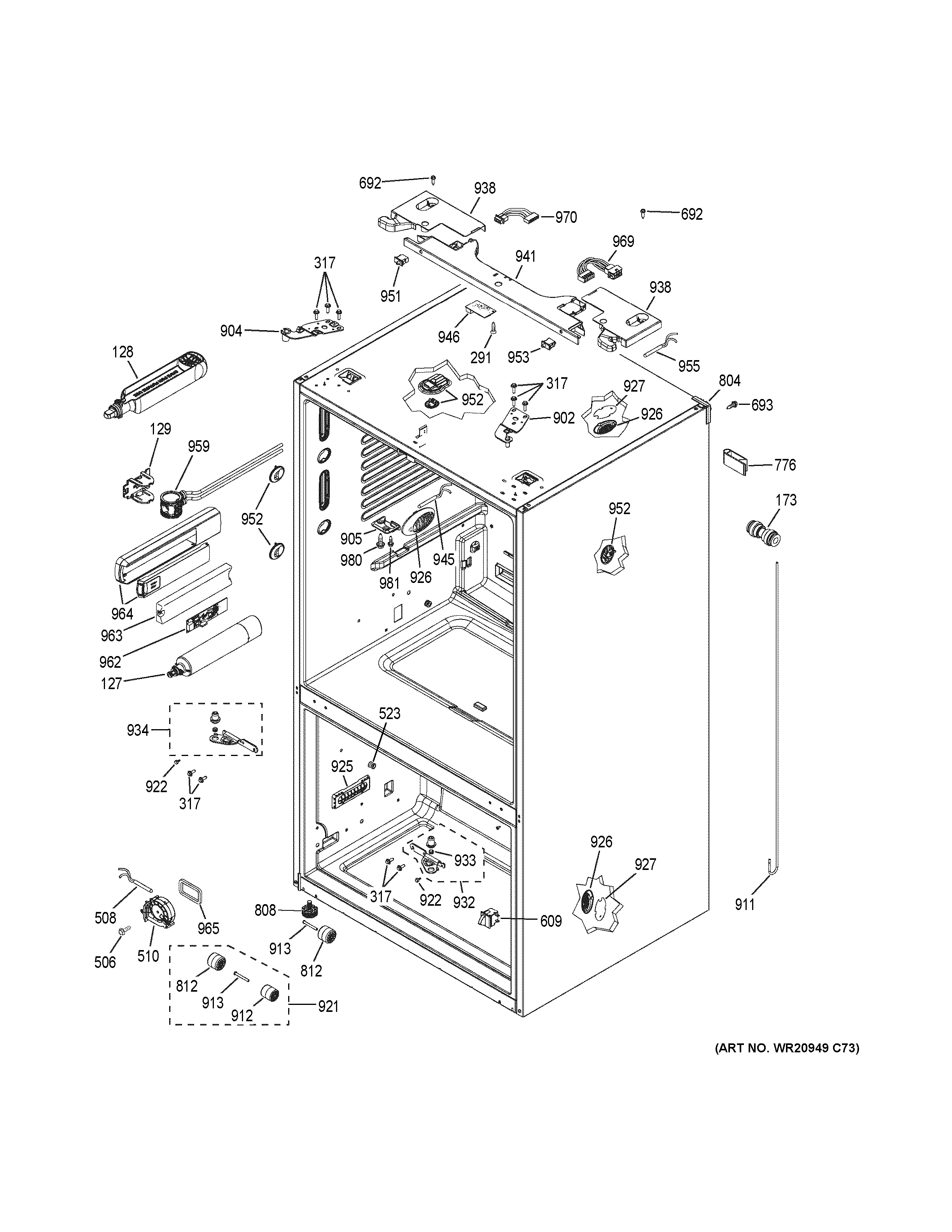 GE PFE28KBLFTS case parts diagram