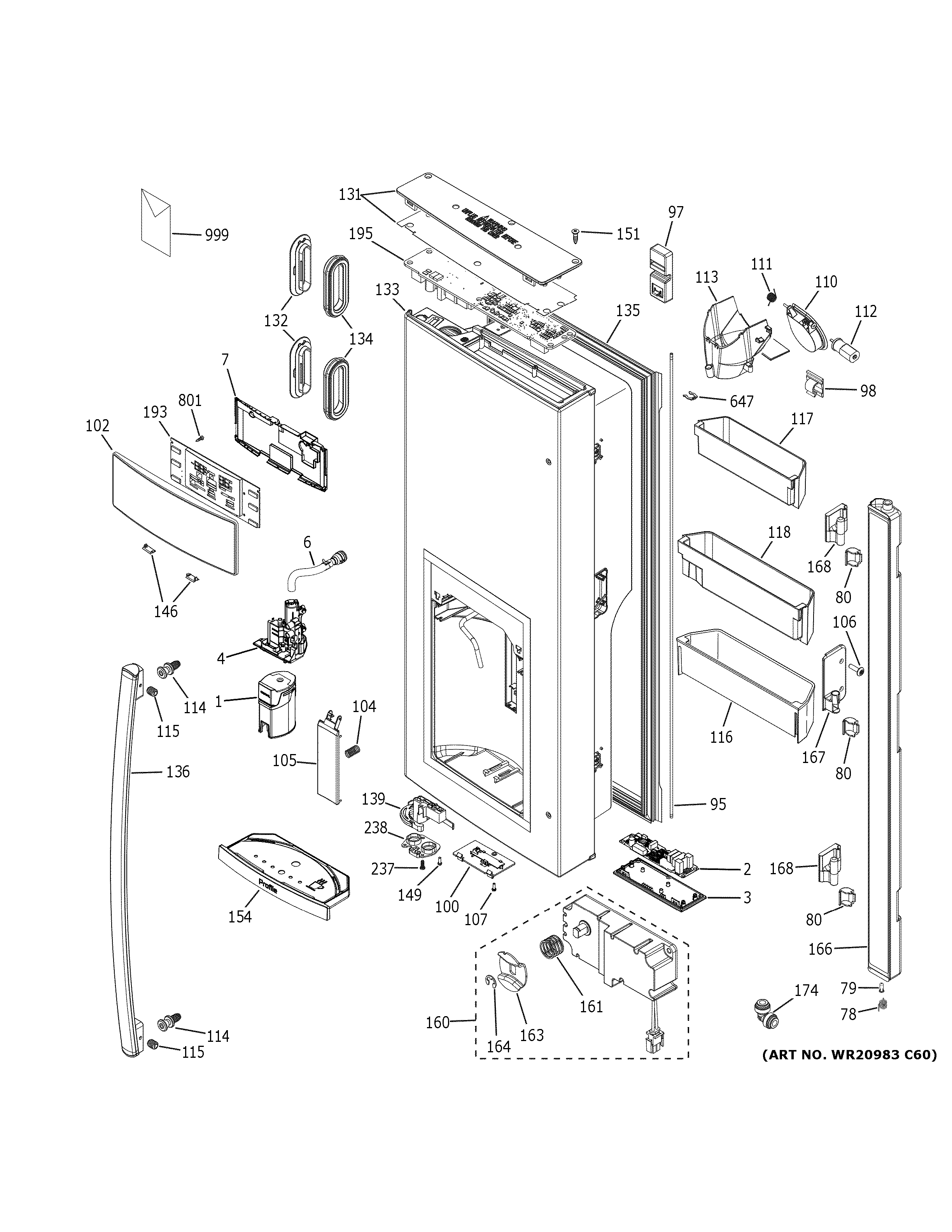 GE PFE28PBLGTS dispenser door diagram