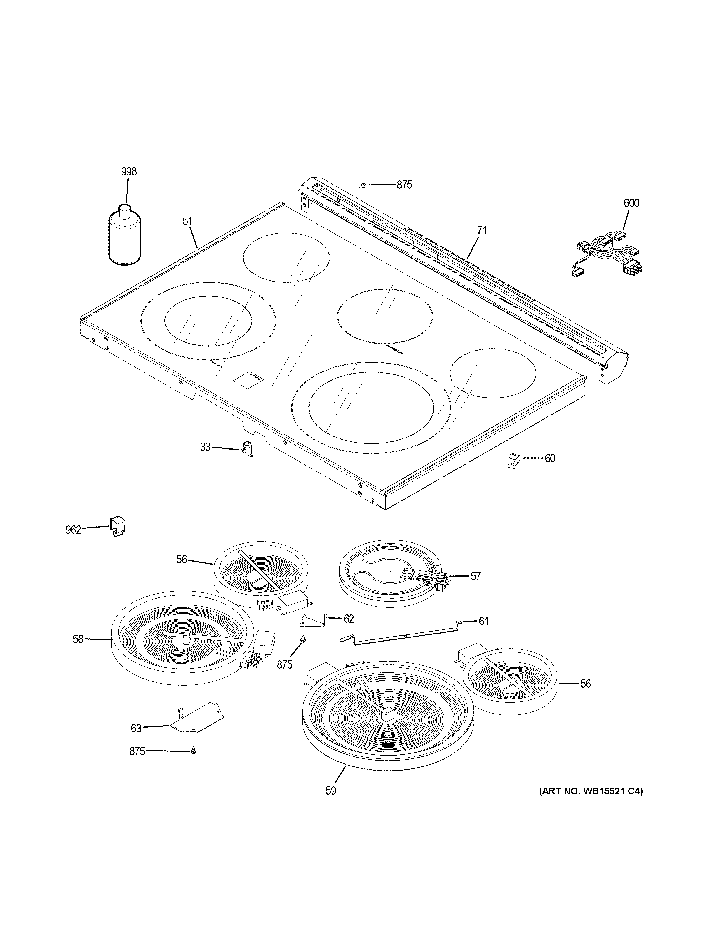 GE JS760FL4DS cooktop diagram