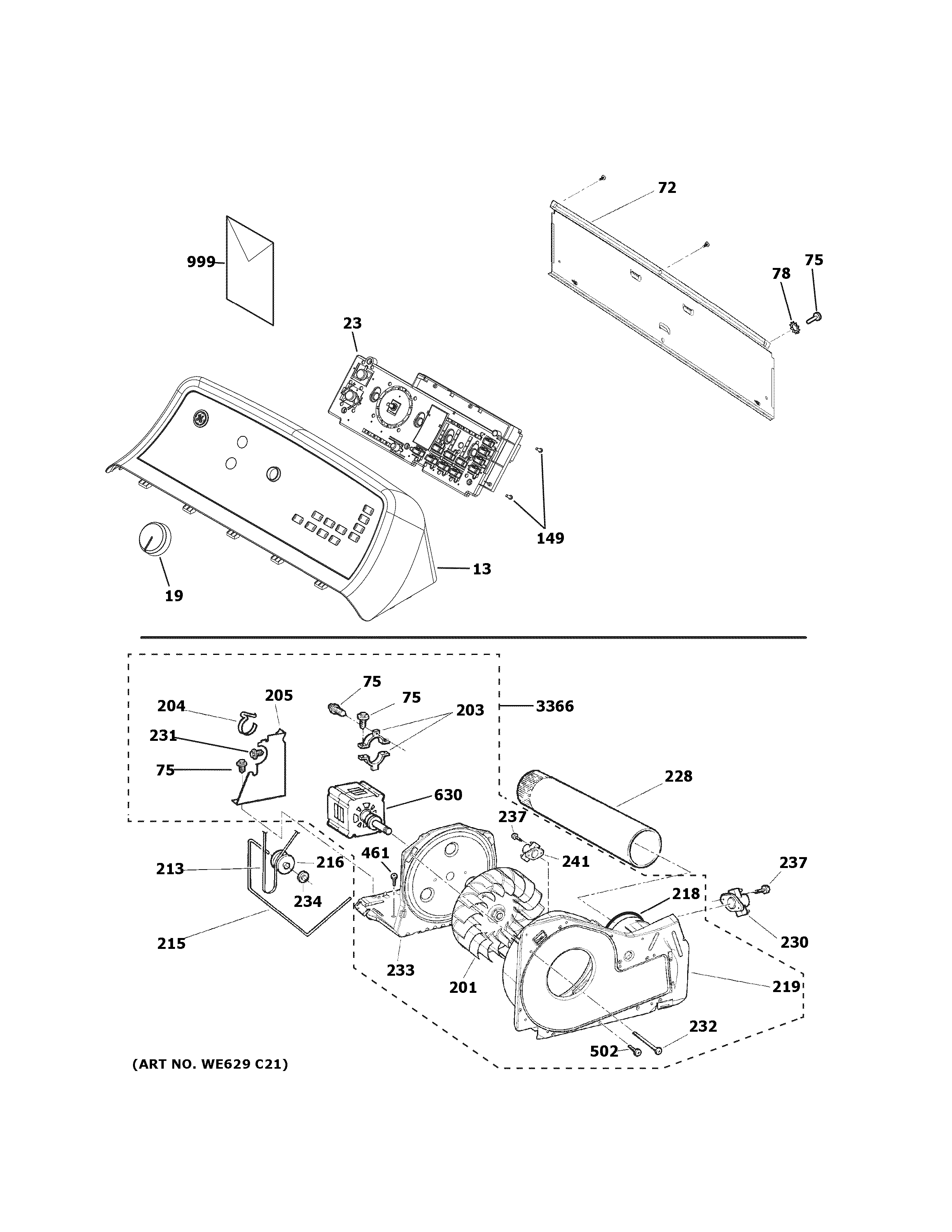 GE GTD72GBPN0DG backsplash, blower & motor assembly diagram