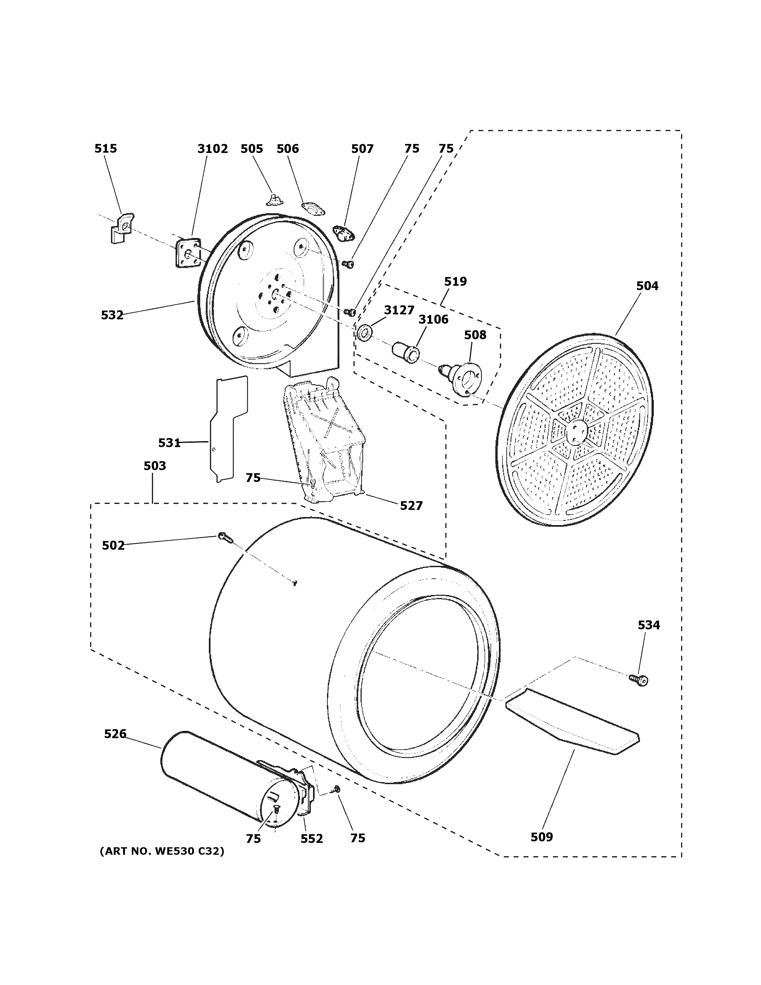 GE GTD72GBPN0DG drum diagram