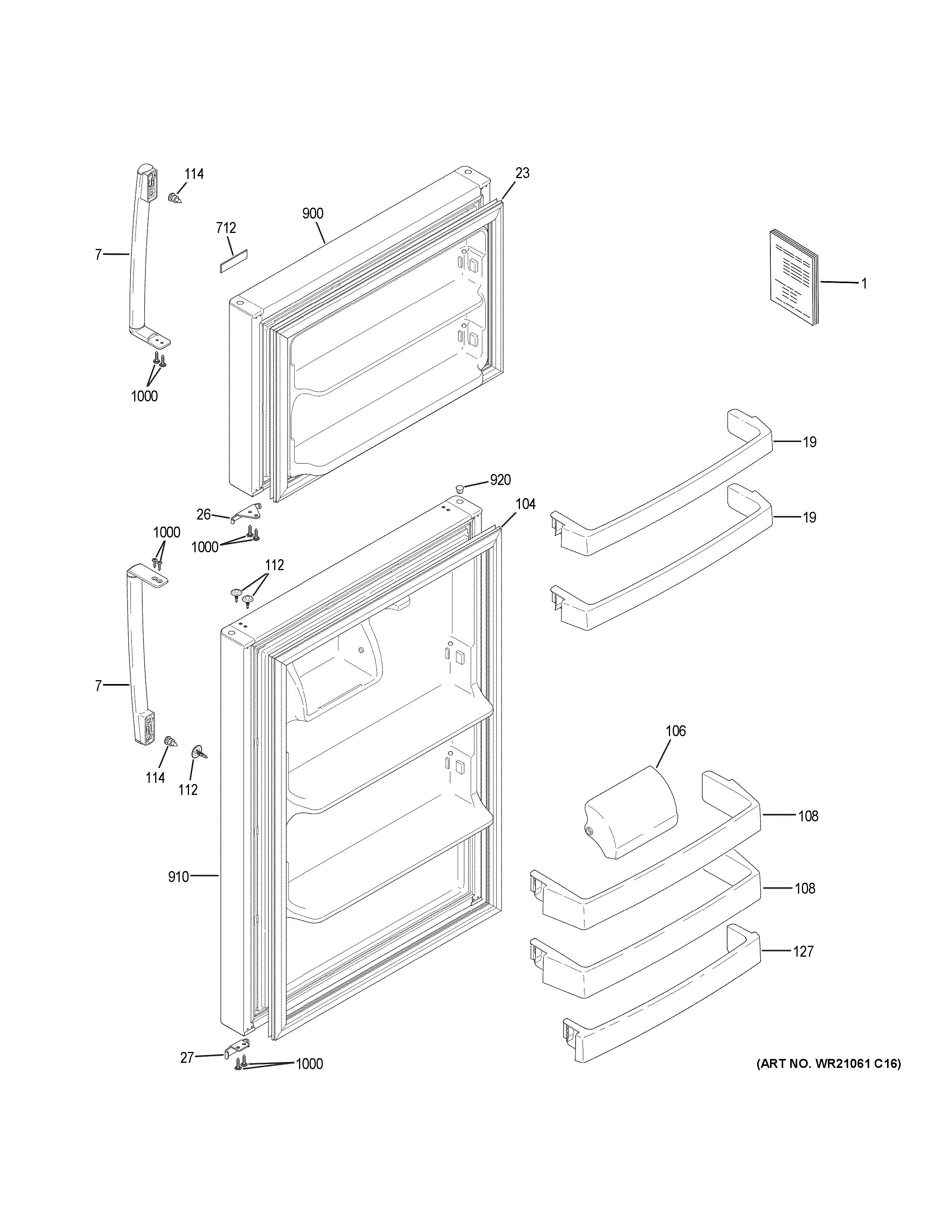 GE XRS18GGAEBB doors diagram