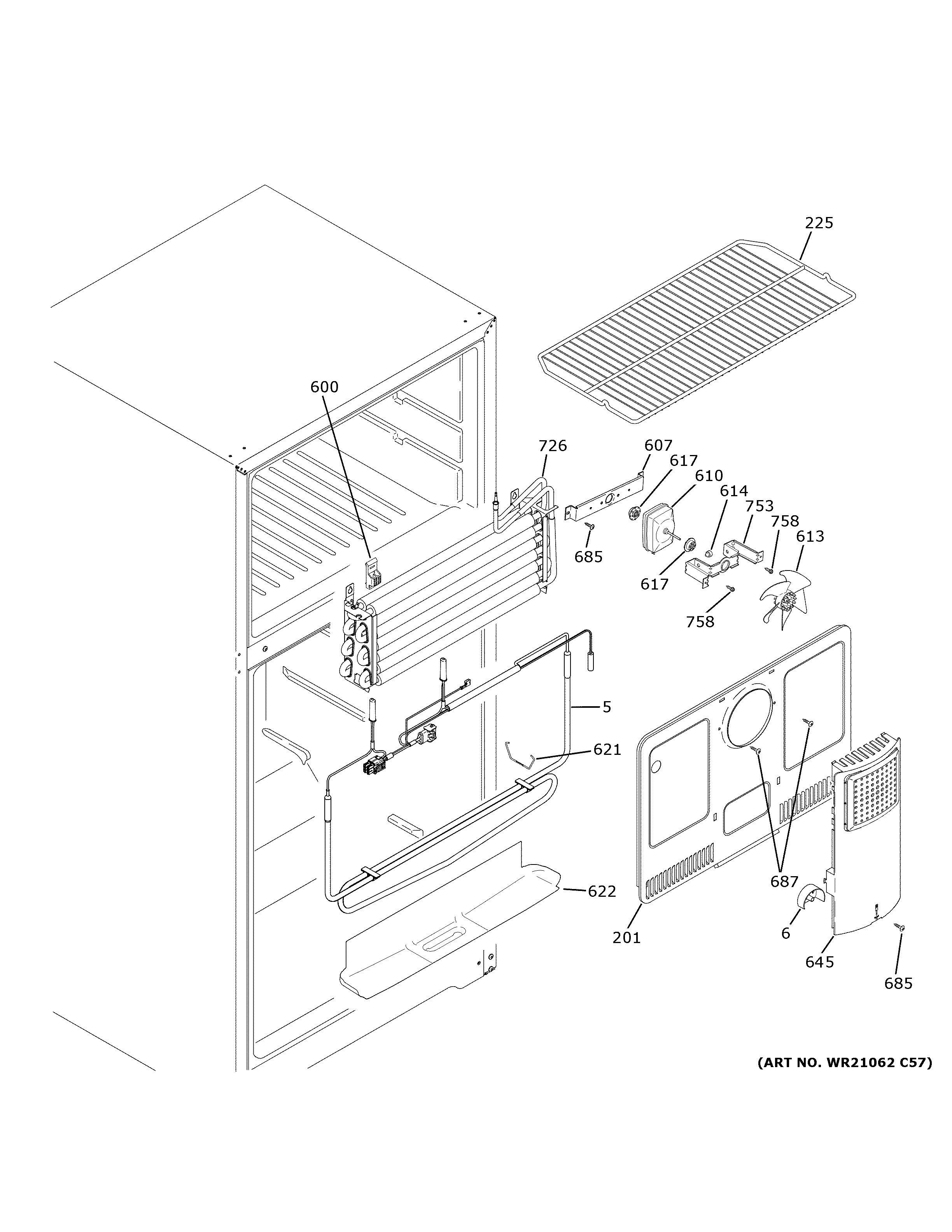 GE GIE17GSNERSS freezer section diagram