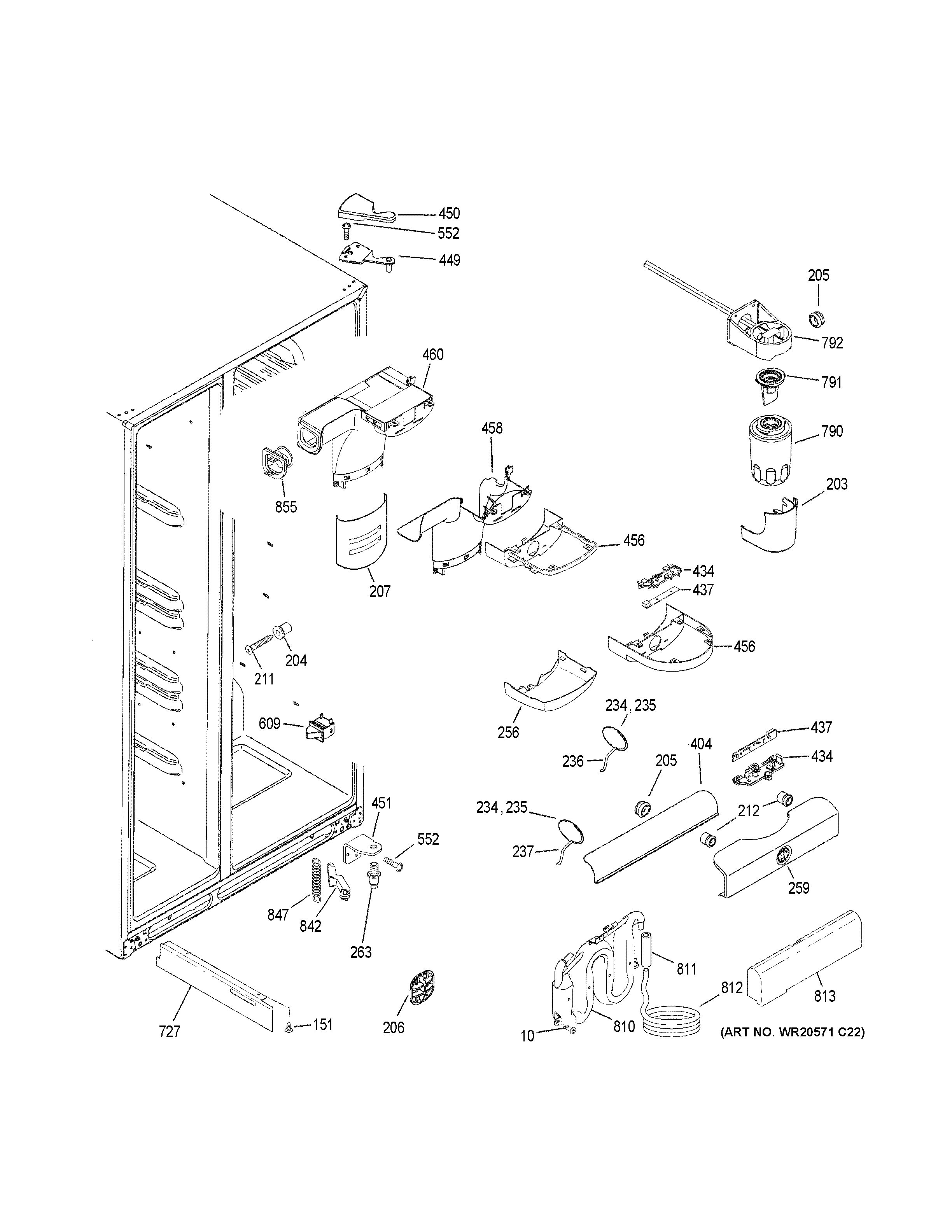 GE GSS25GGHJCBB fresh food section diagram