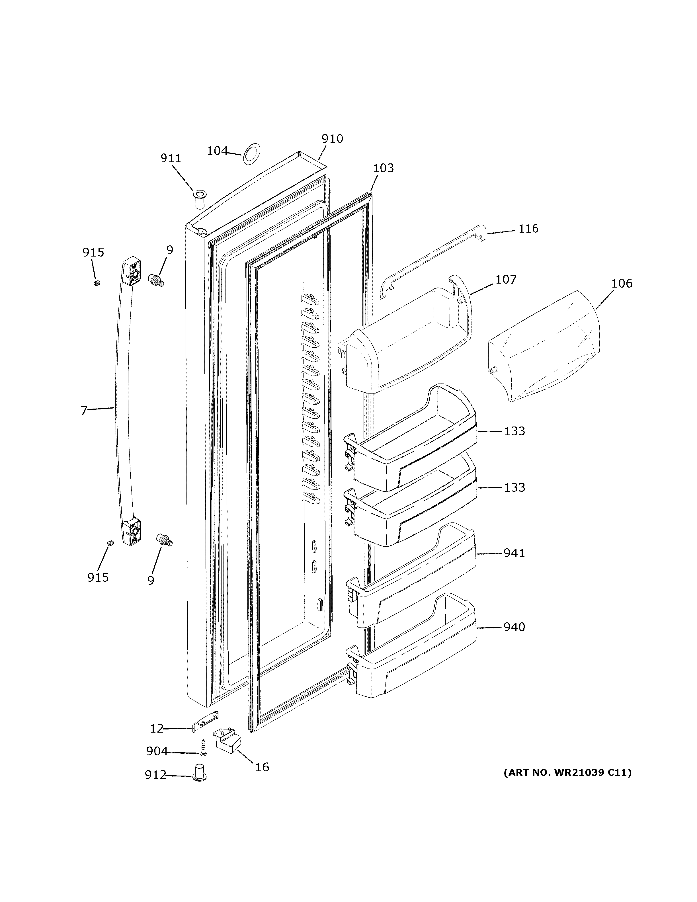 GE GZS22IENSHDS fresh food door diagram
