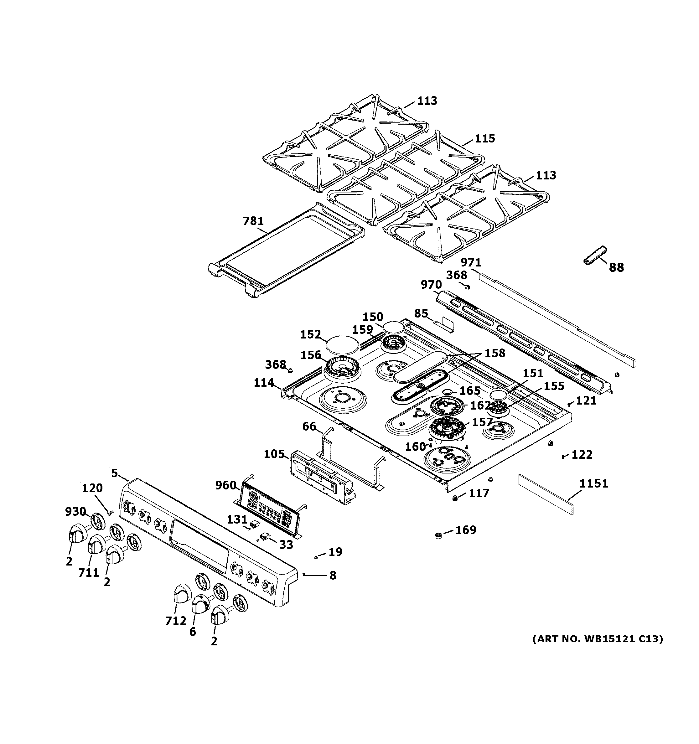 GE CGS990SET4SS control panel & cooktop diagram