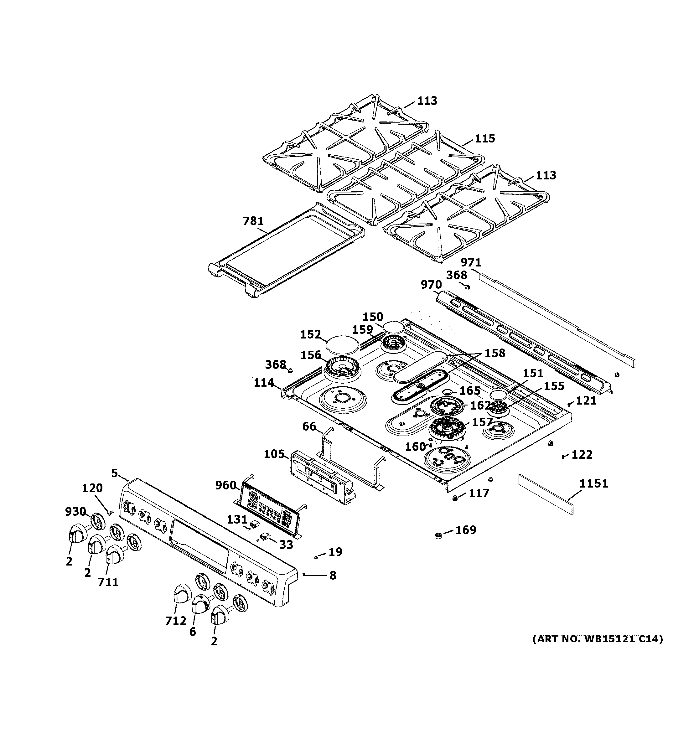 GE CGS990SET6SS control panel & cooktop diagram