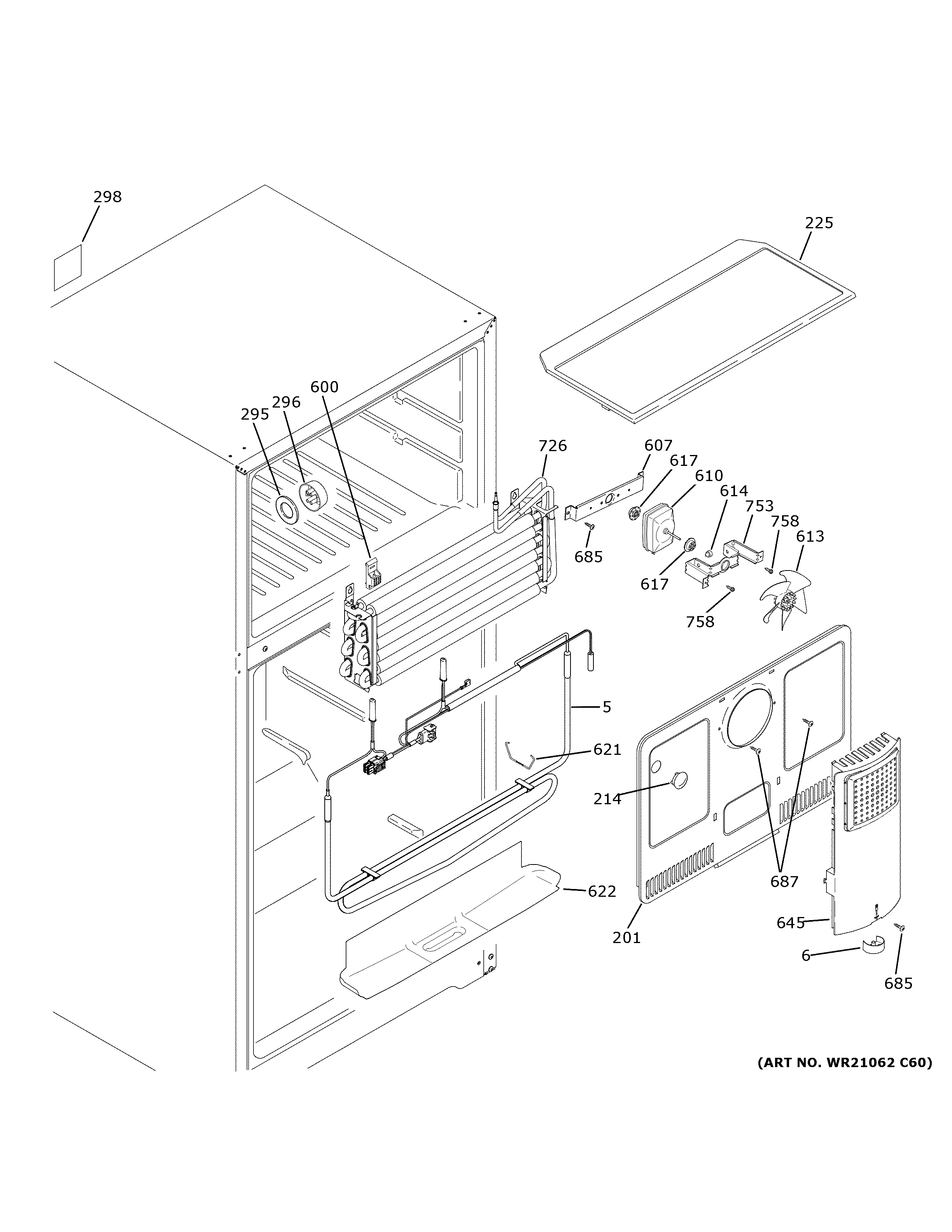 GE GTS18HSNFRSS freezer section diagram