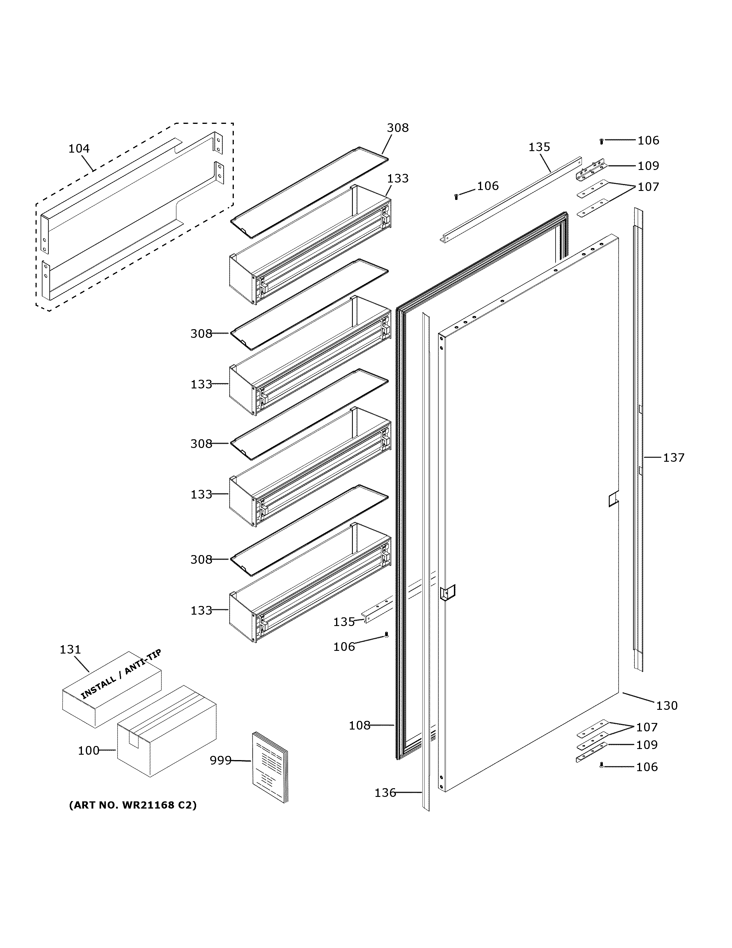 GE ZIR301NPPBII door diagram