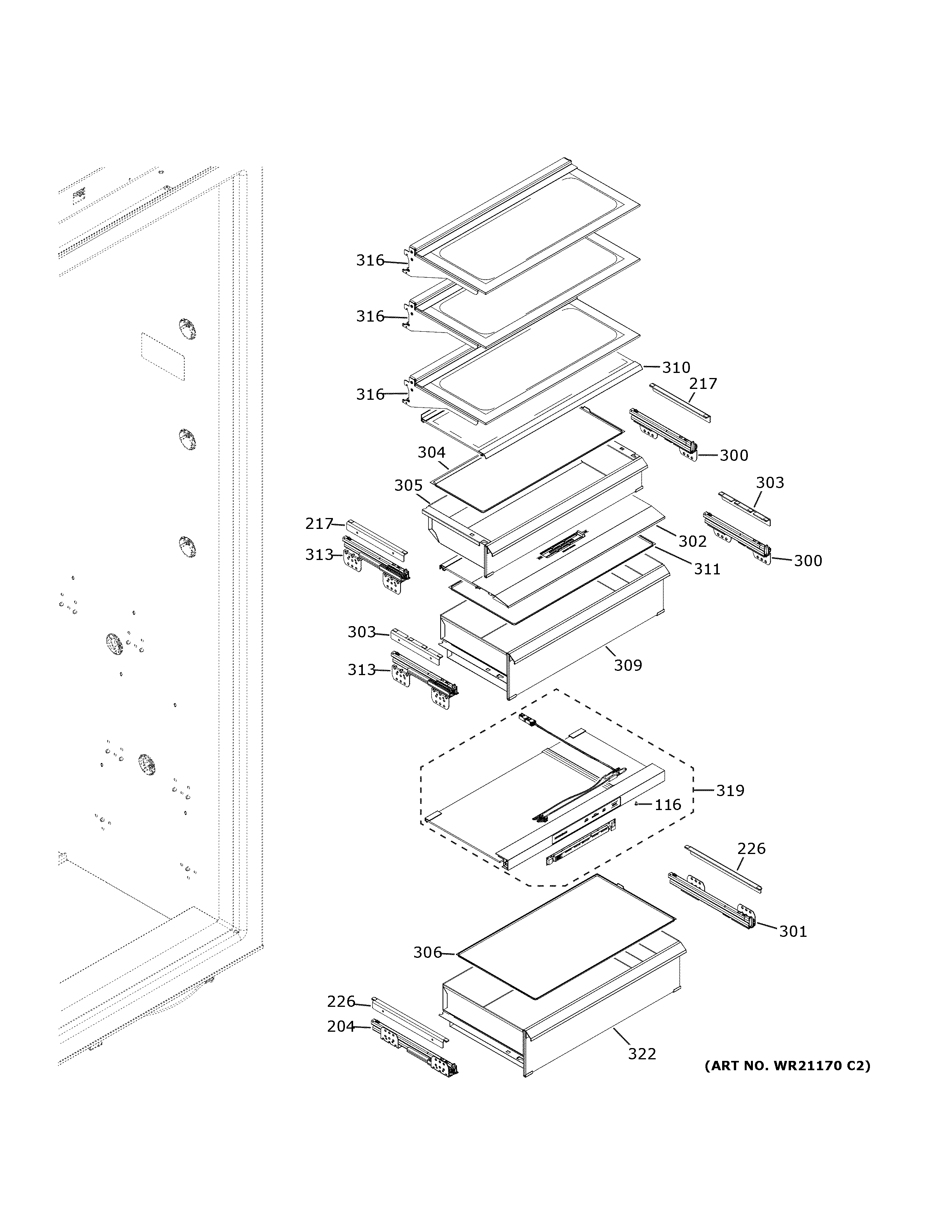 GE ZIR301NPPBII shelves & drawers diagram