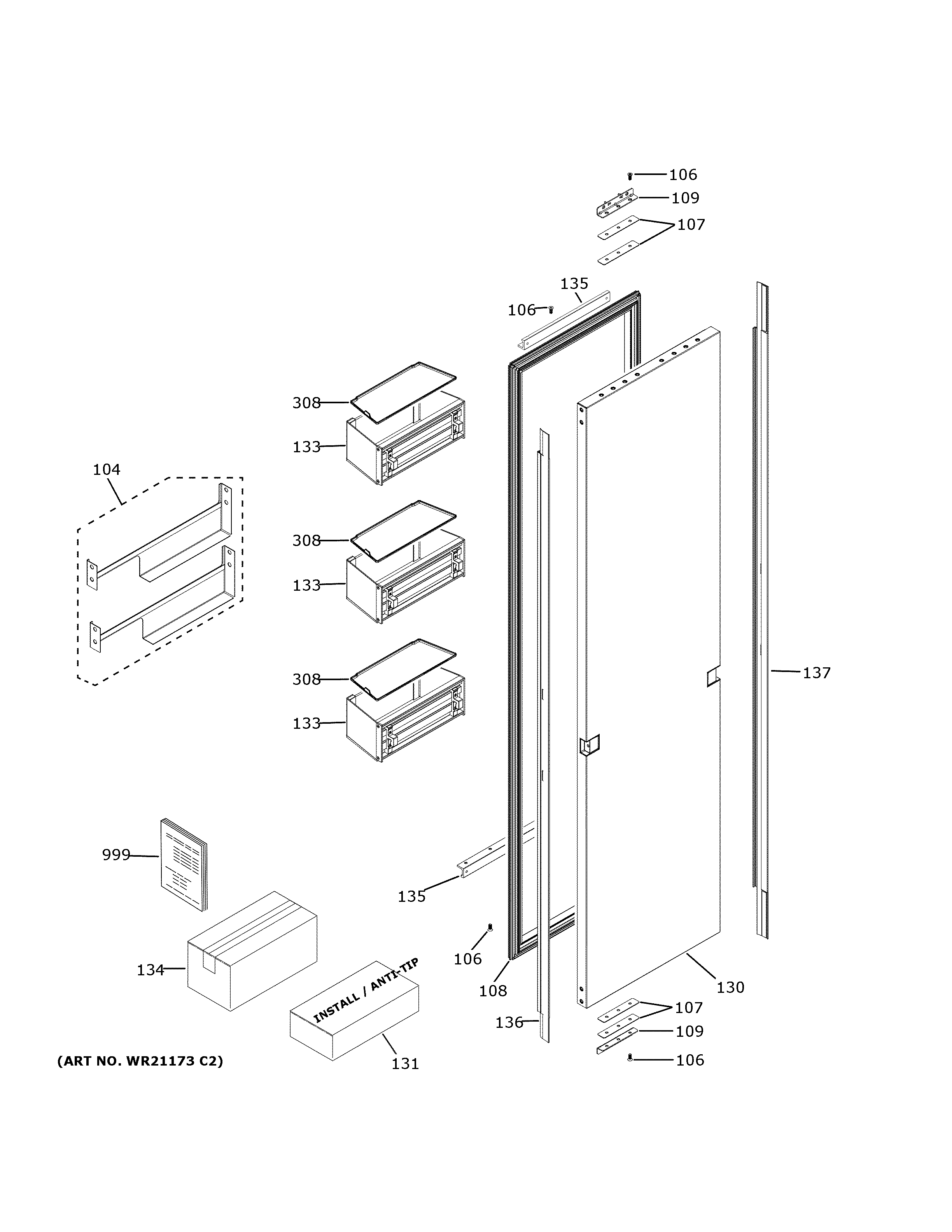 GE ZIF181NPPBII door diagram
