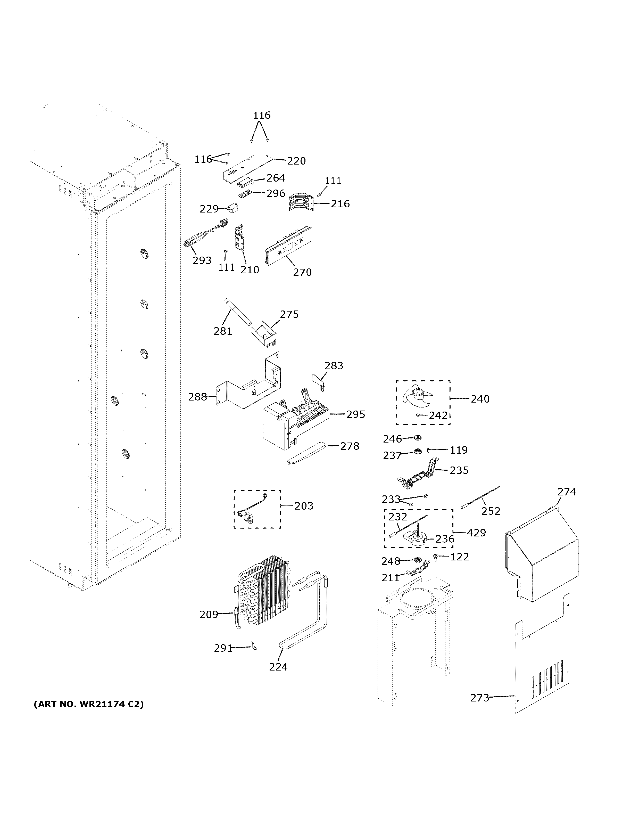 GE ZIF181NPPBII freezer section diagram