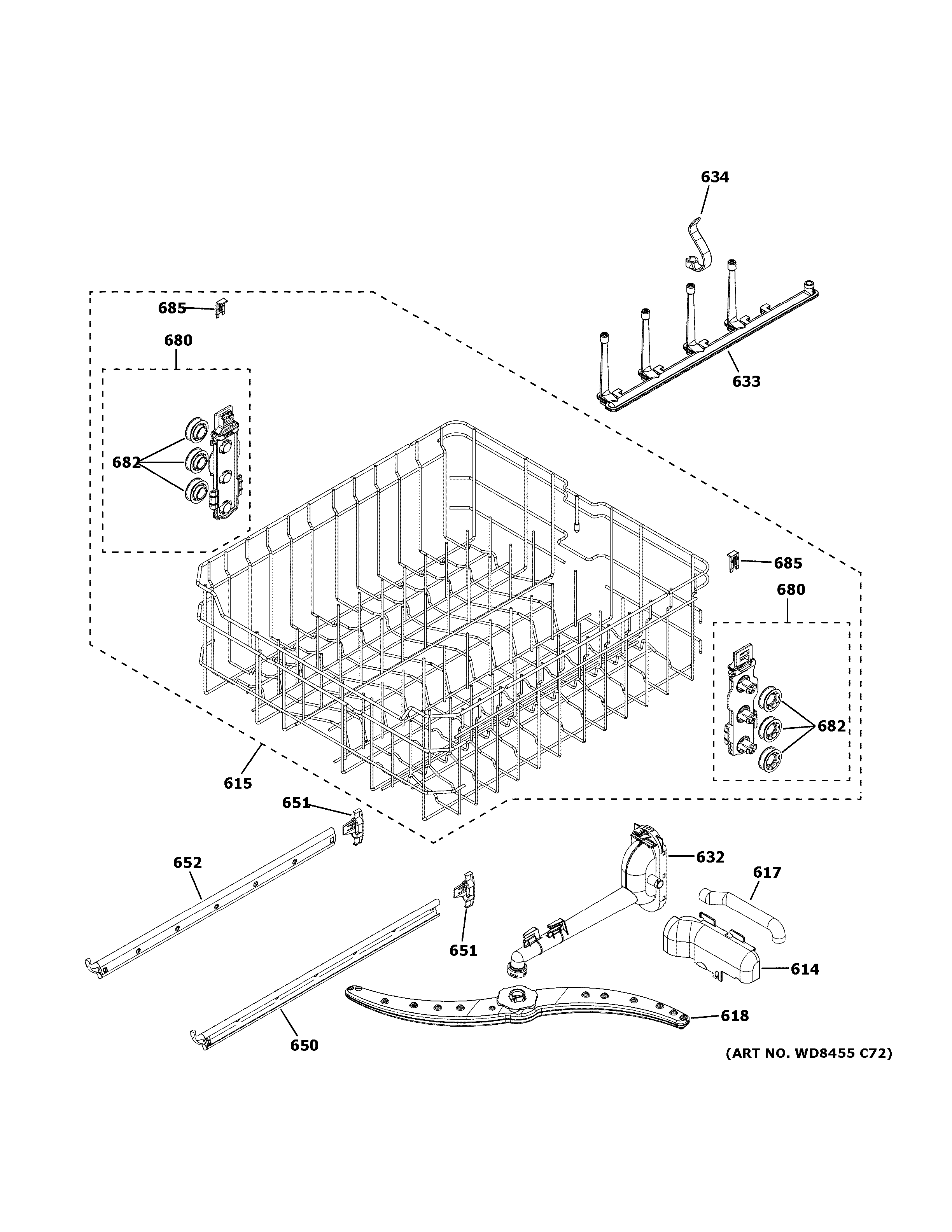 GE GDF630PGM2BB upper rack assembly diagram