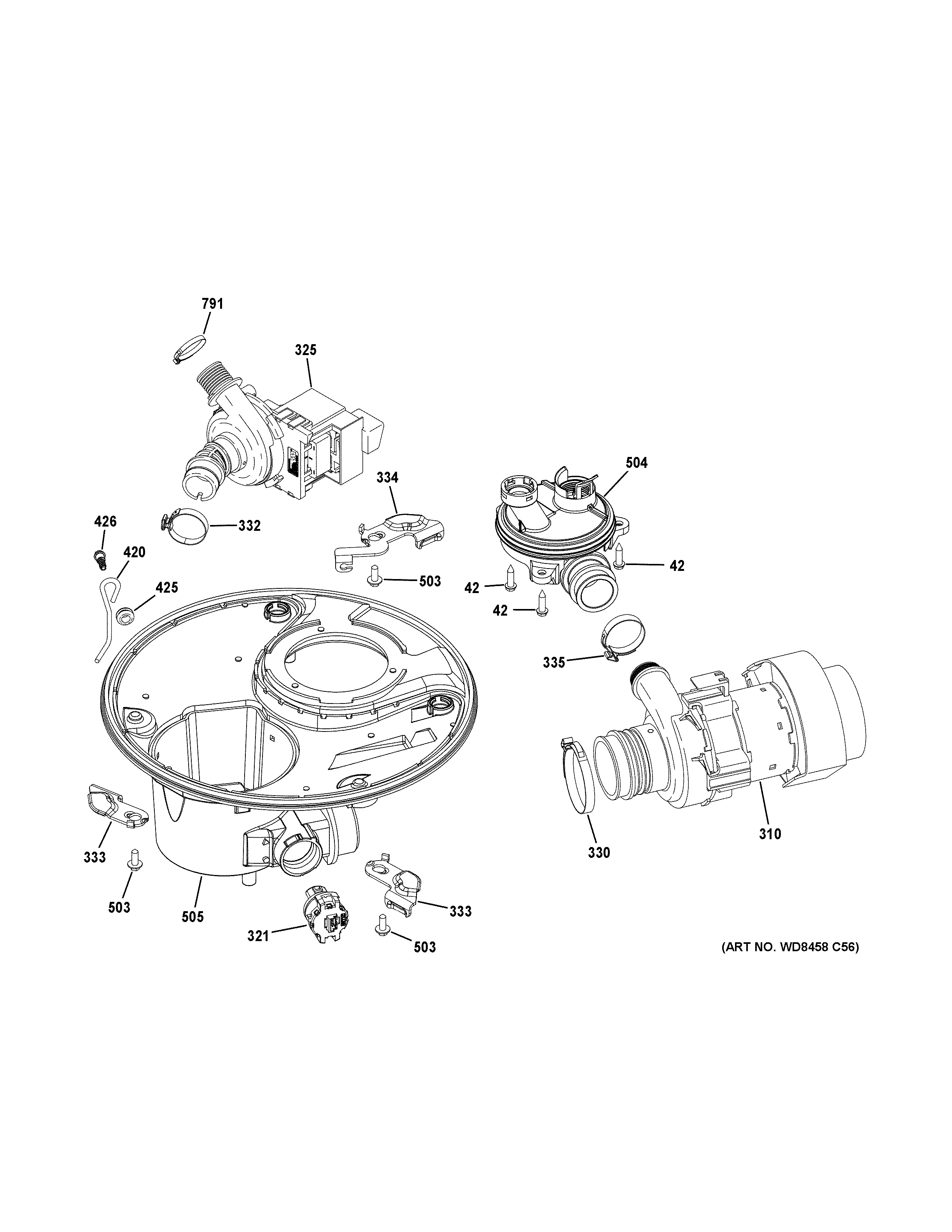 GE GDF630PGM2BB sump & motor mechanism diagram
