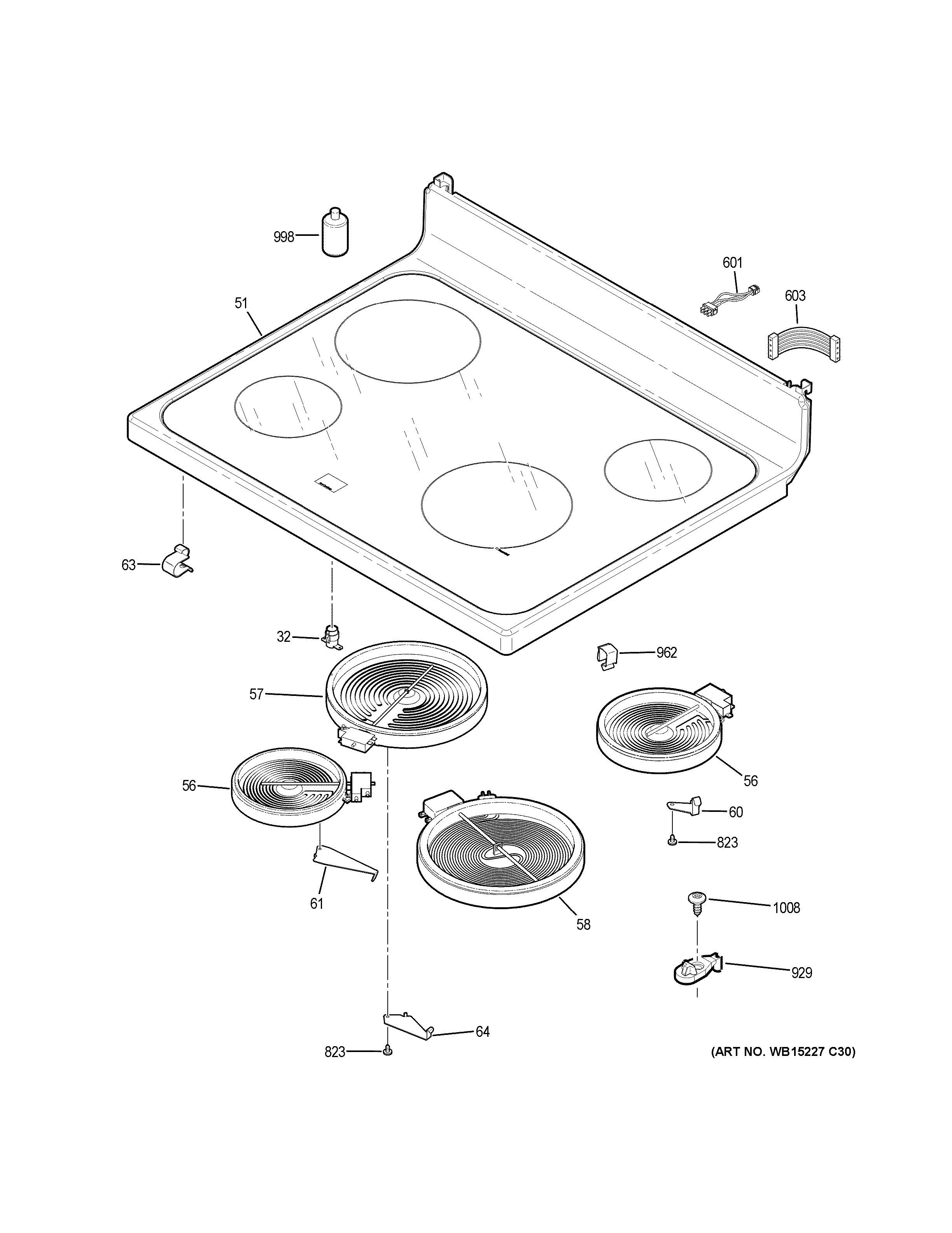 GE XB625DK5WW cooktop diagram