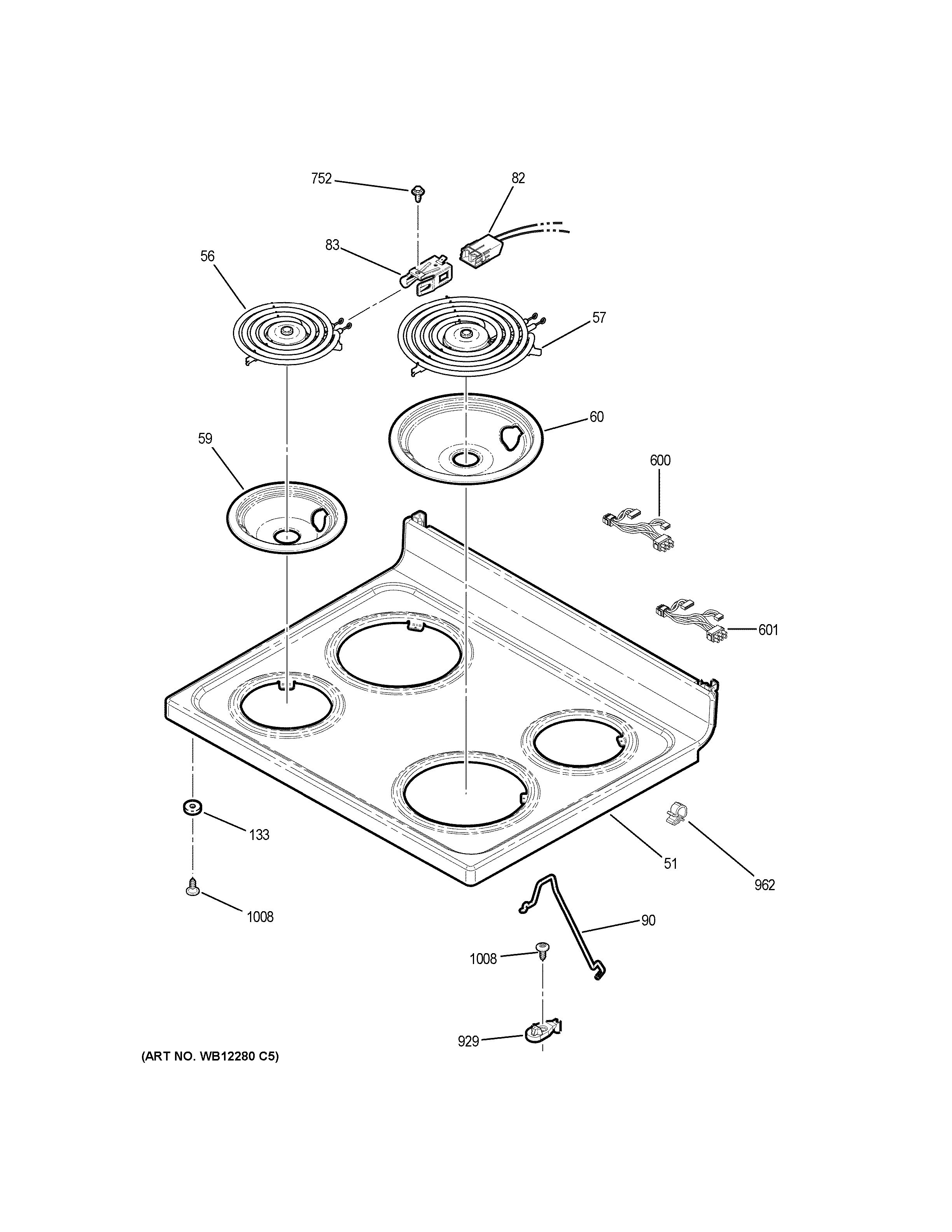 GE XB258DM2BB cooktop diagram