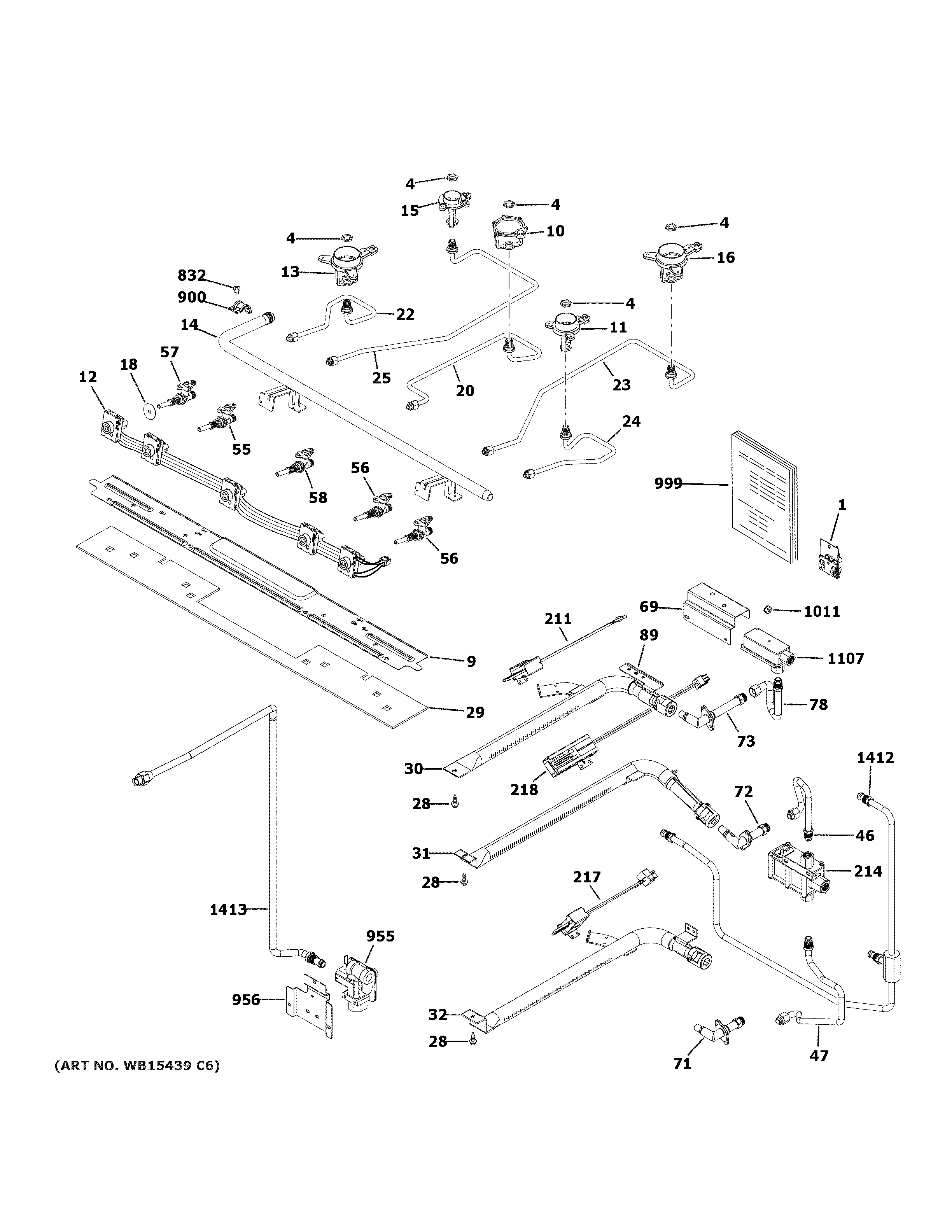 GE JGBS86SP1SS gas & burner parts diagram