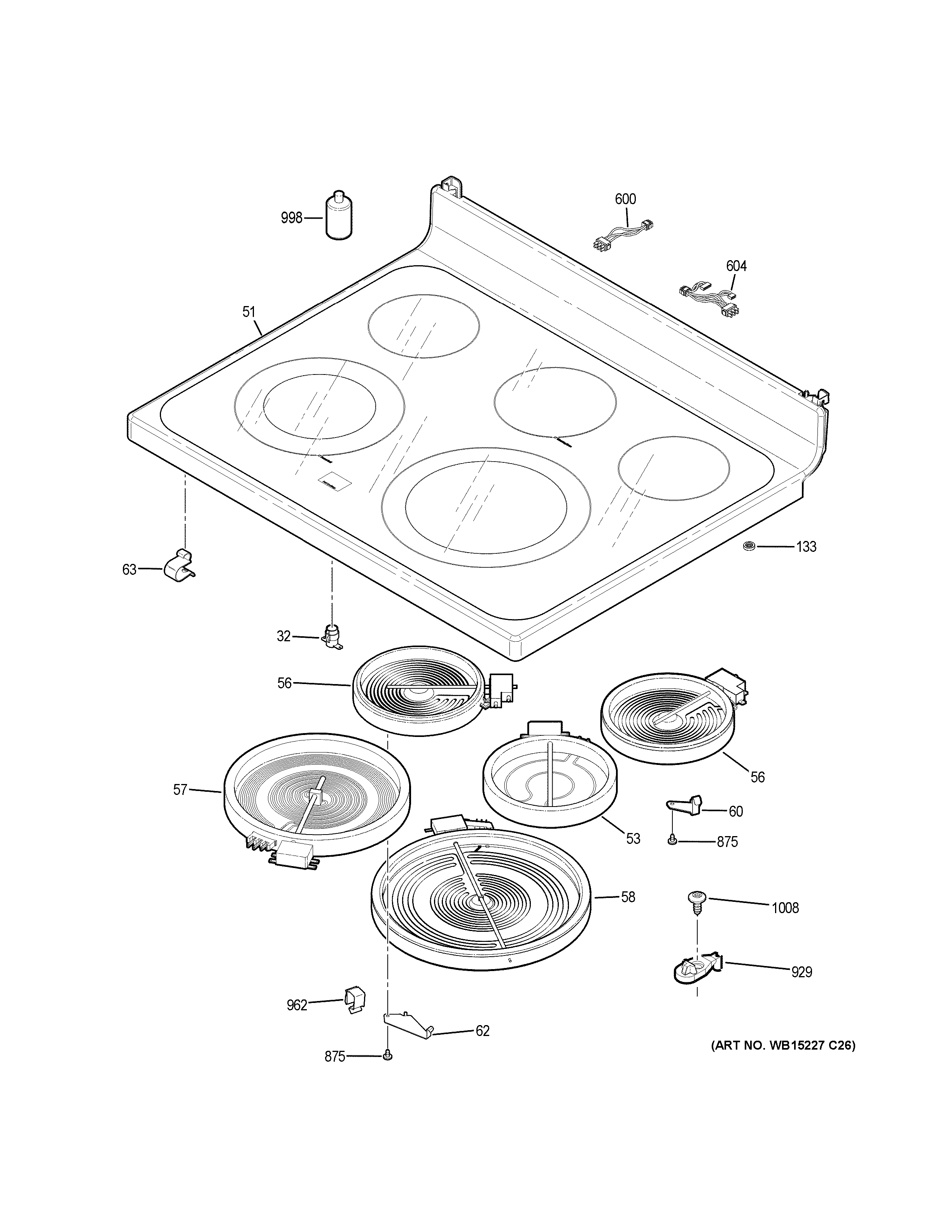 GE JB735FP1DS cooktop diagram