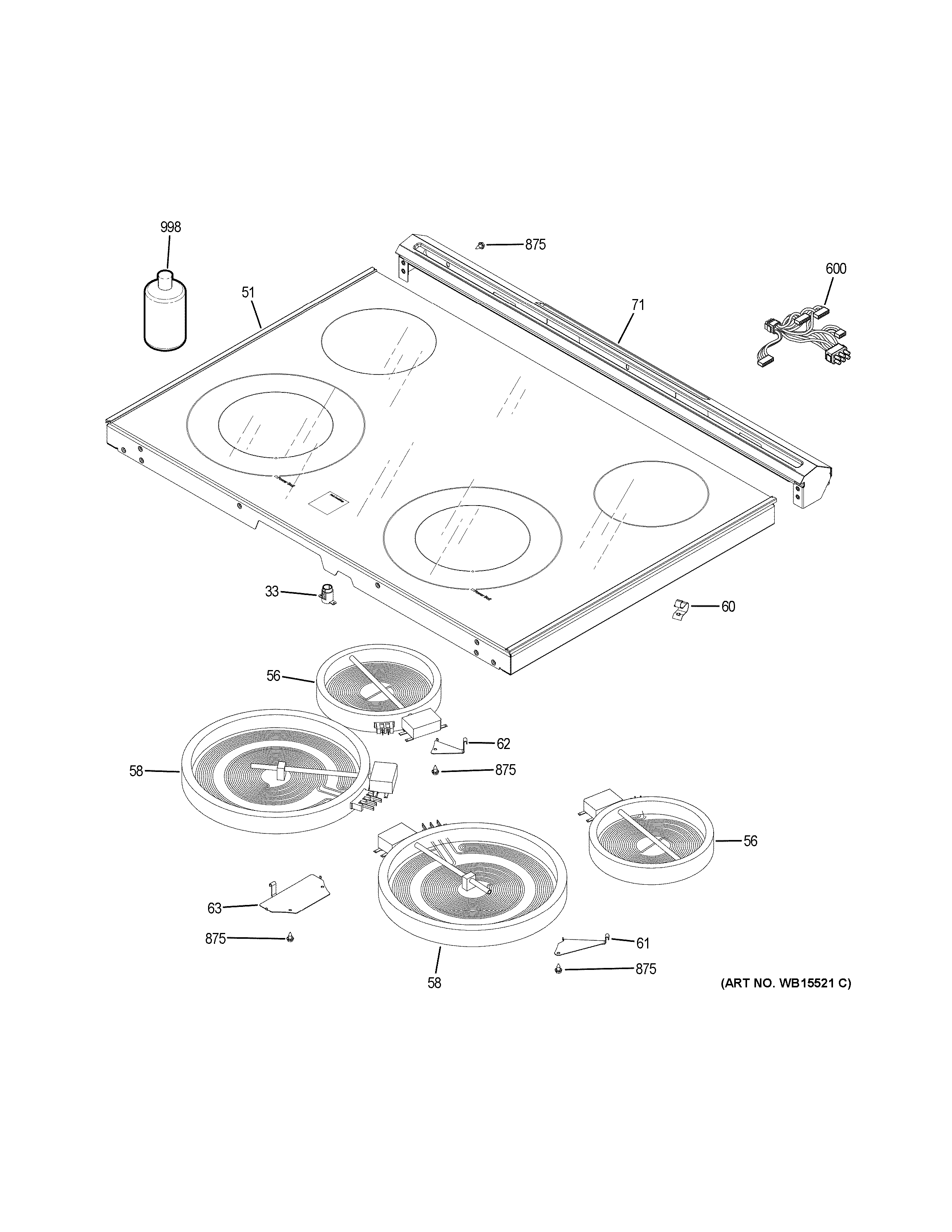 GE JS645FL5DS cooktop diagram