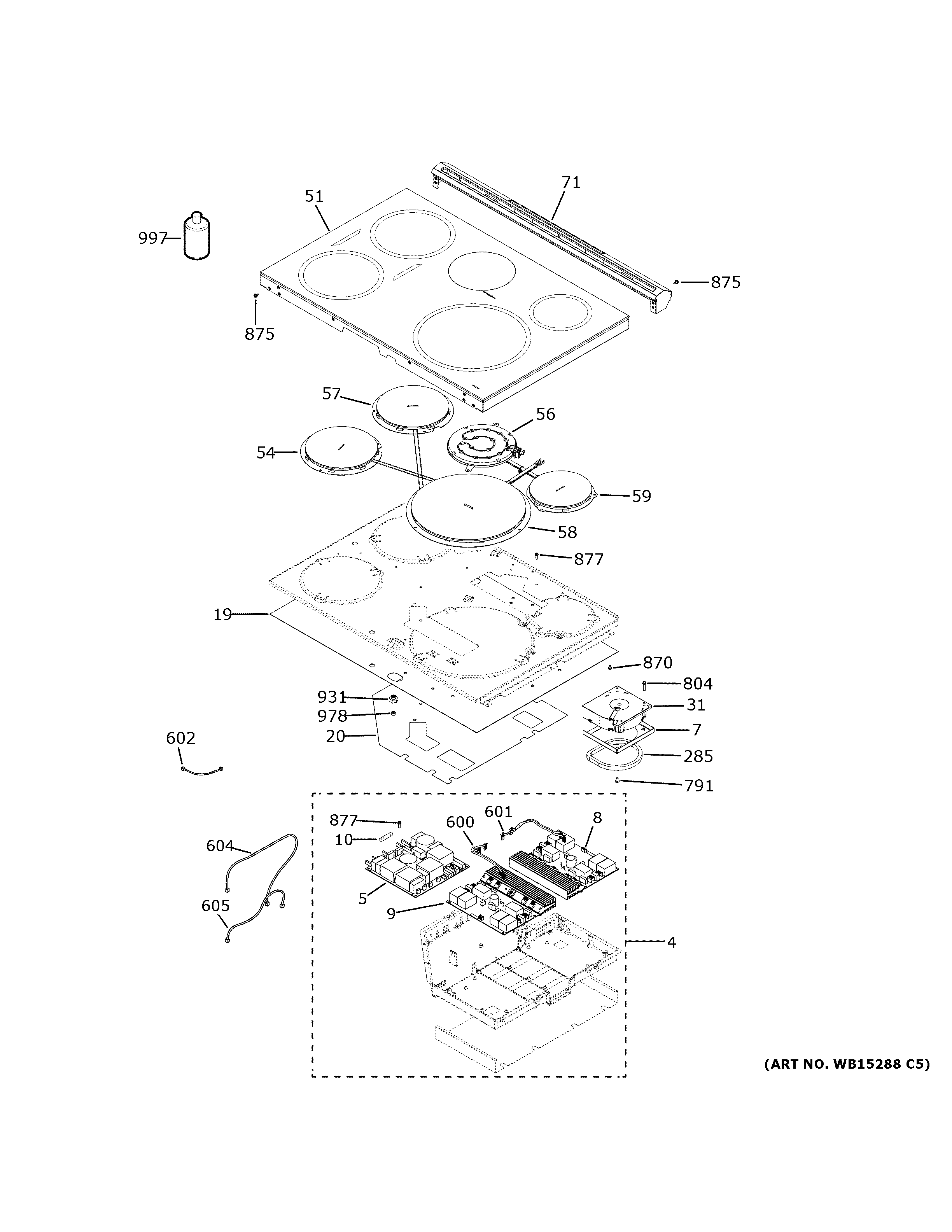 GE PHS930BP1TS cooktop diagram
