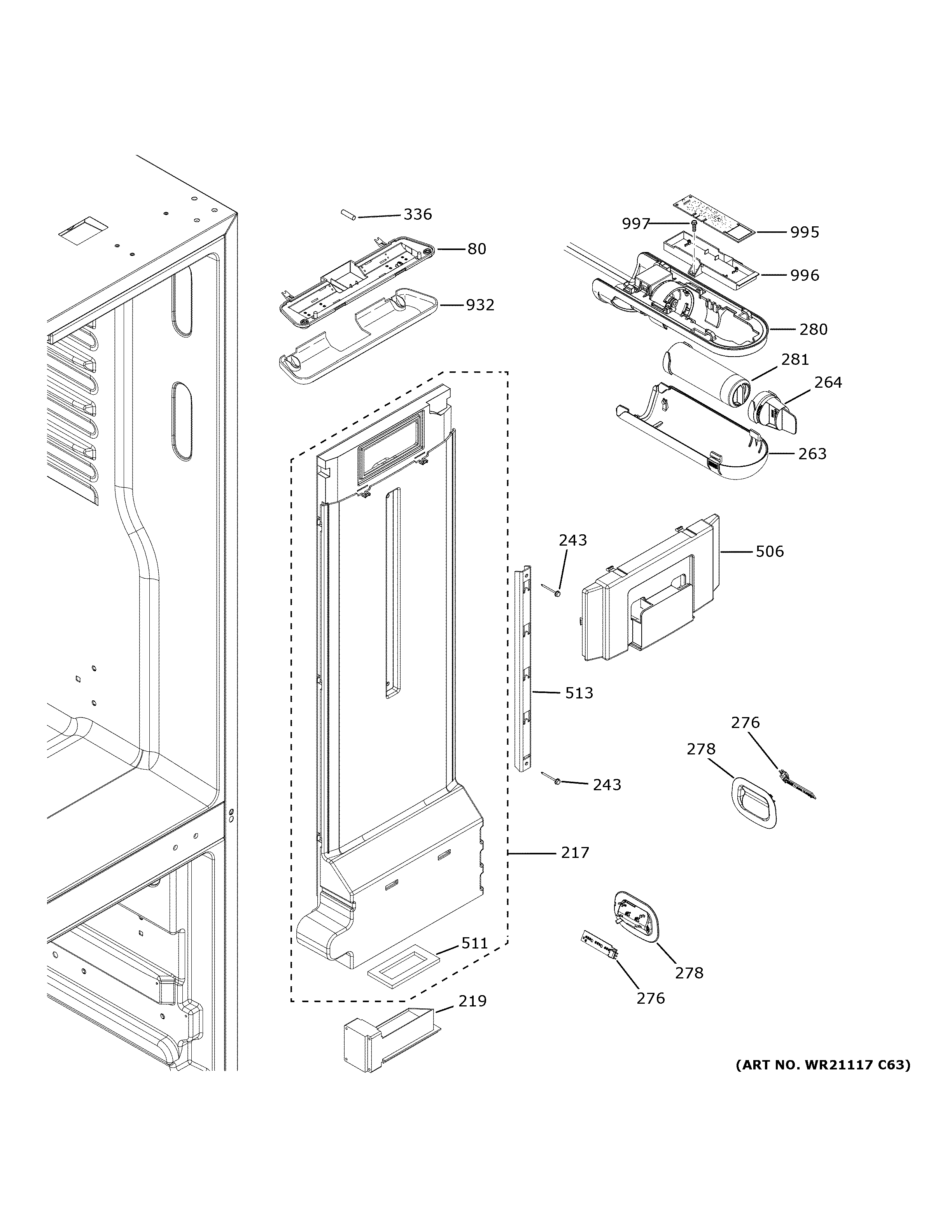 GE GYE18JMLPFES fresh food section diagram