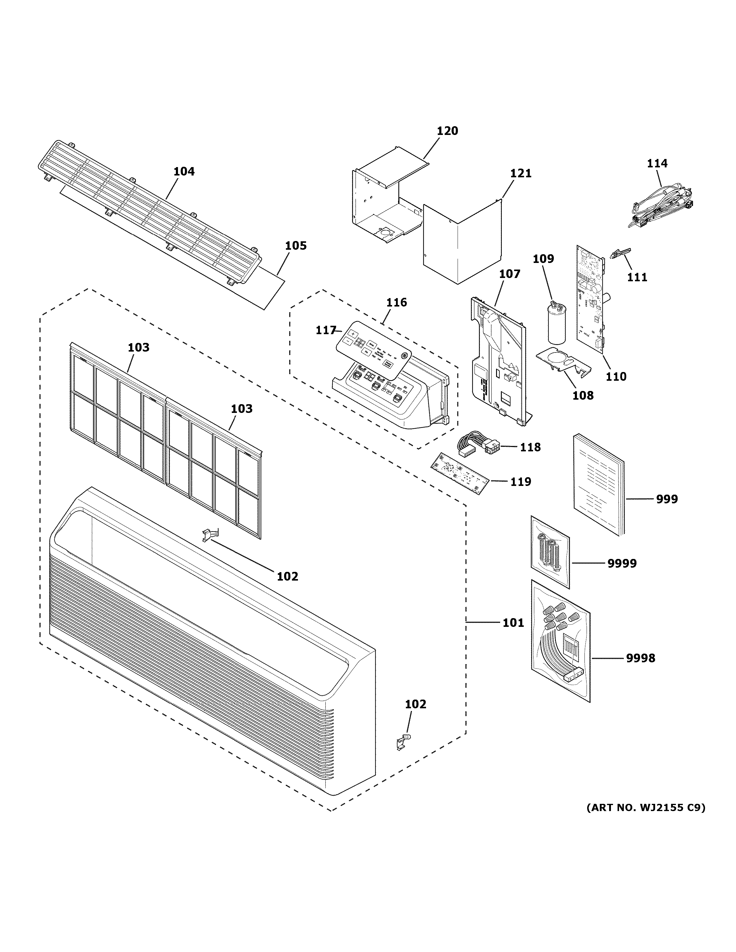 GE AZ65H12EACW7 grille & control parts diagram