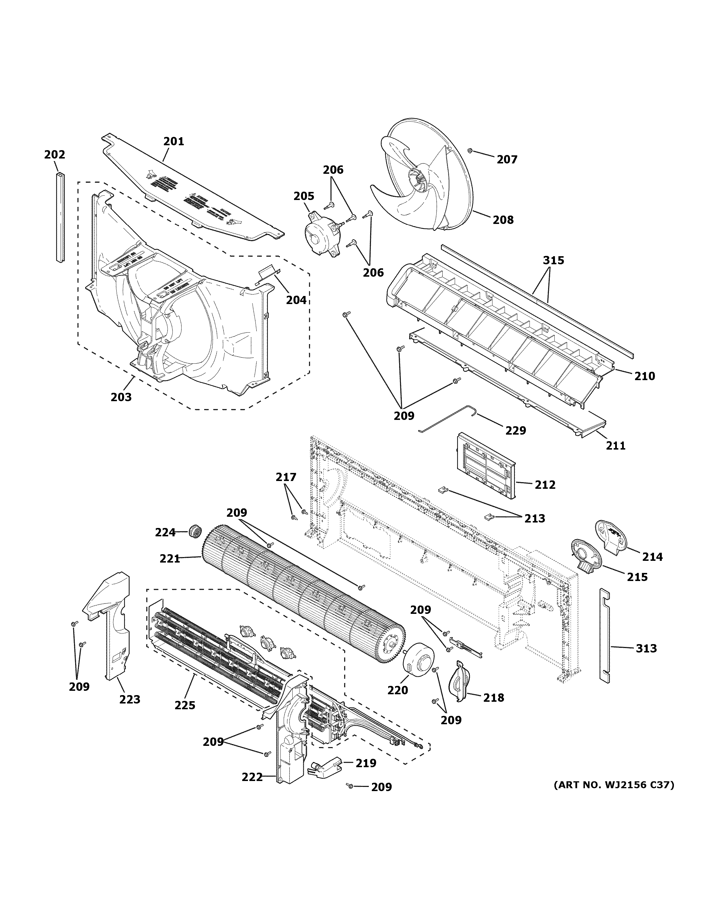 GE AZ45E15DACW7 motor & chassis parts diagram