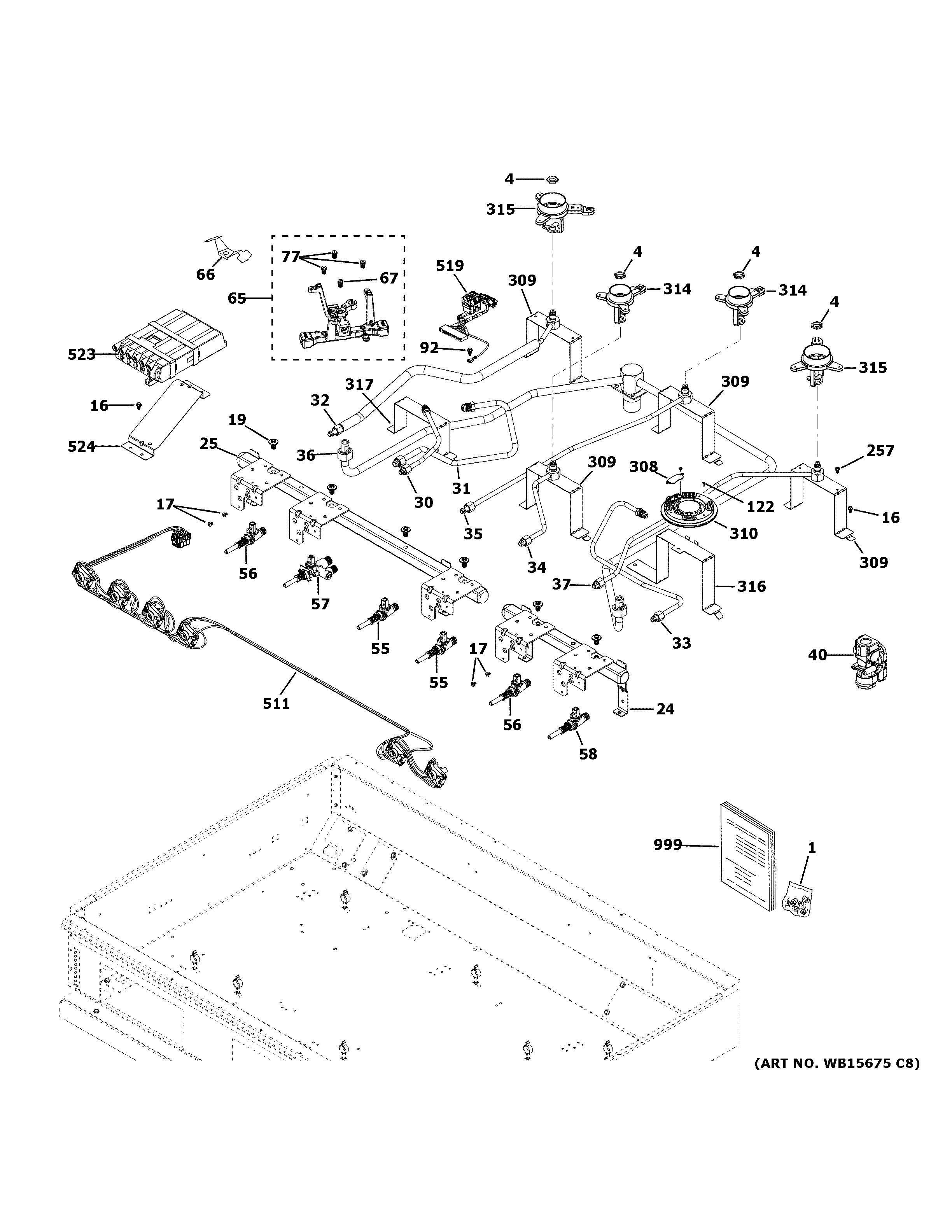 GE CGU366P3T1D1 gas & burner parts diagram