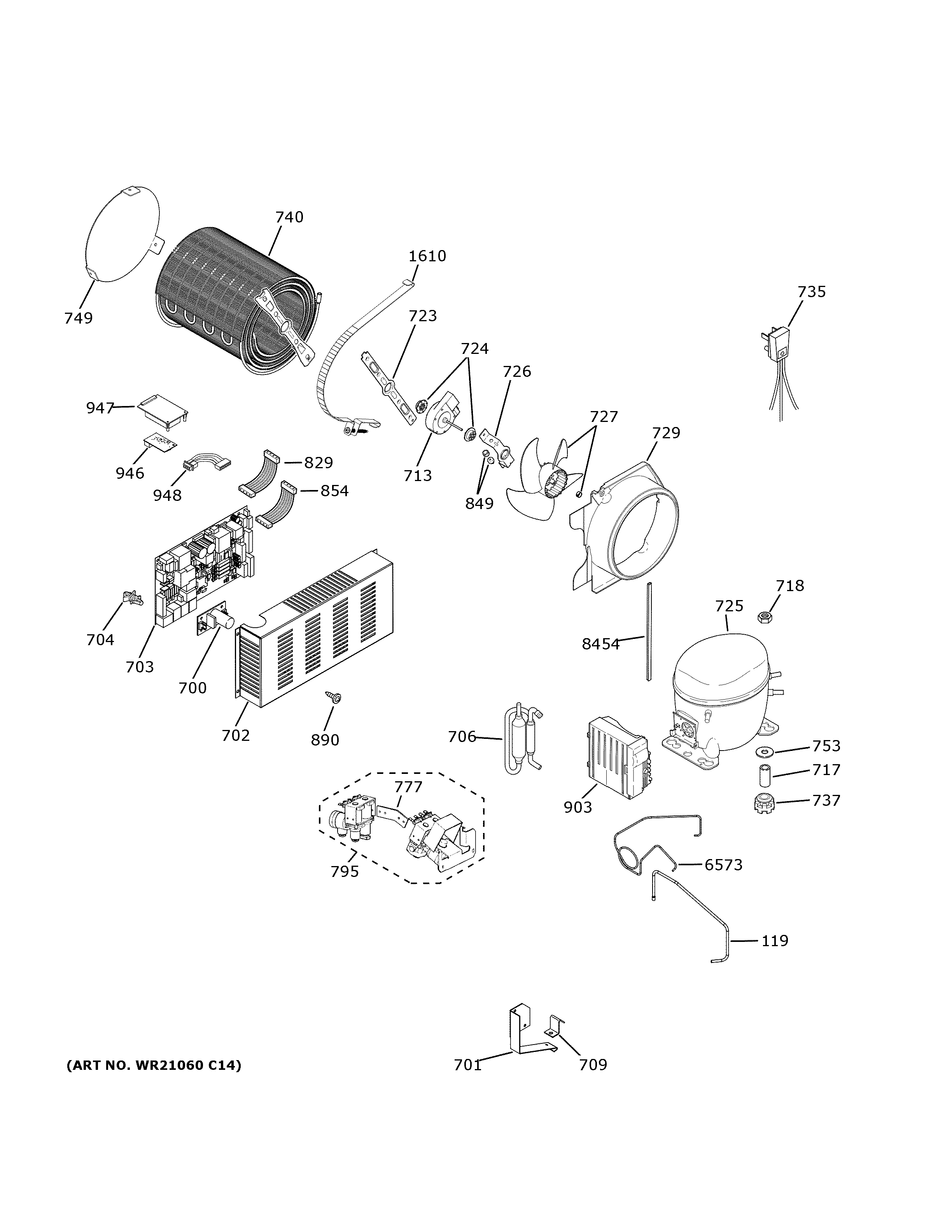 GE CSB48WP2RBS1 machine compartment diagram
