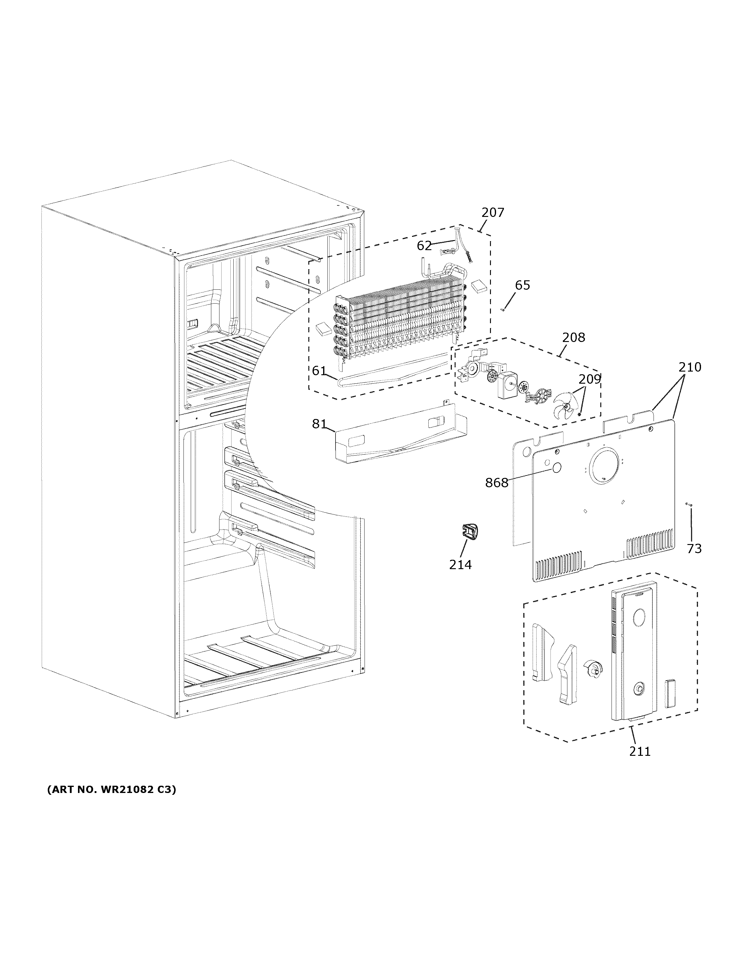GE GIE21GTHFWW freezer section diagram