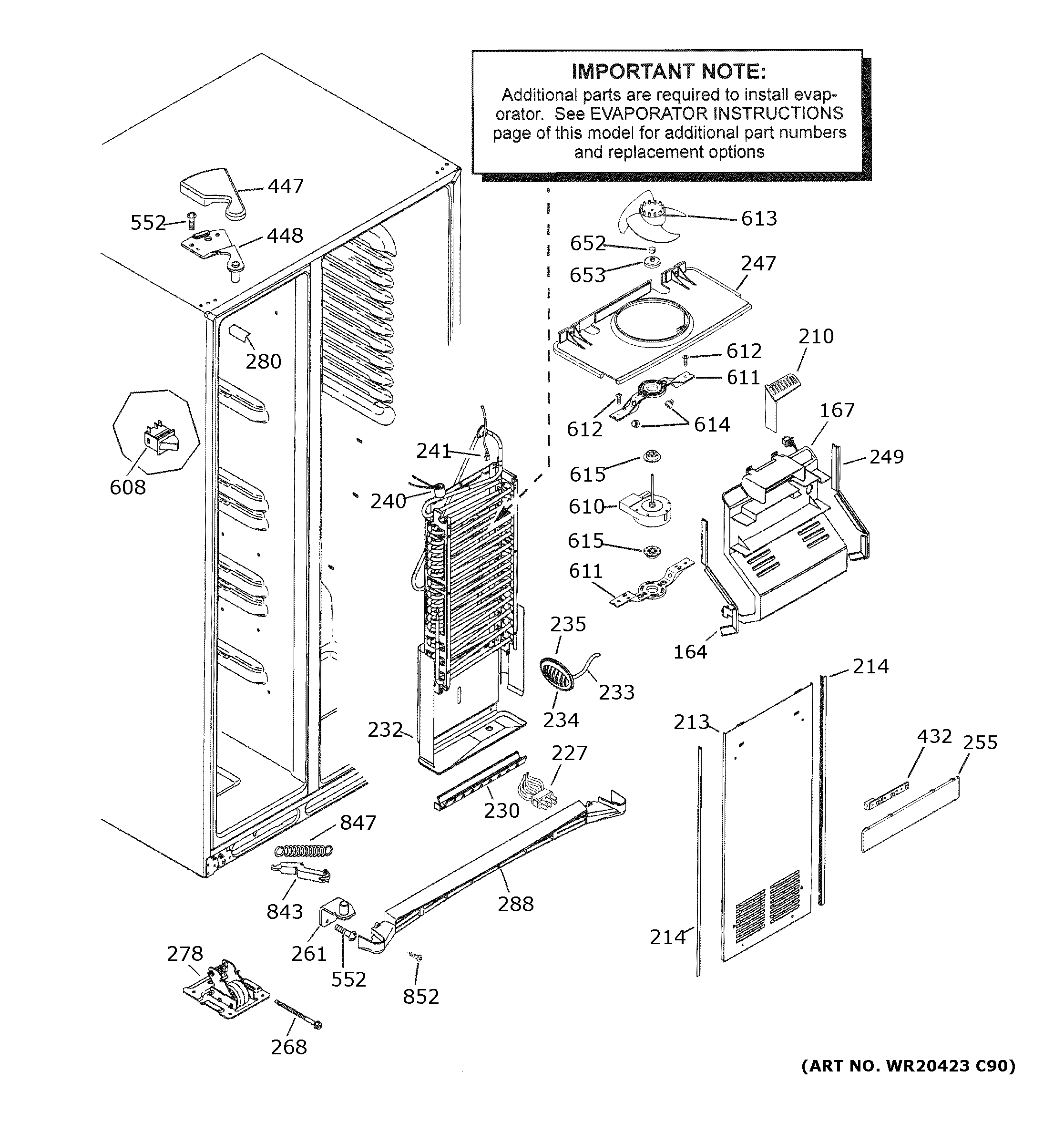 GE GSS25GGPBCWW freezer section diagram
