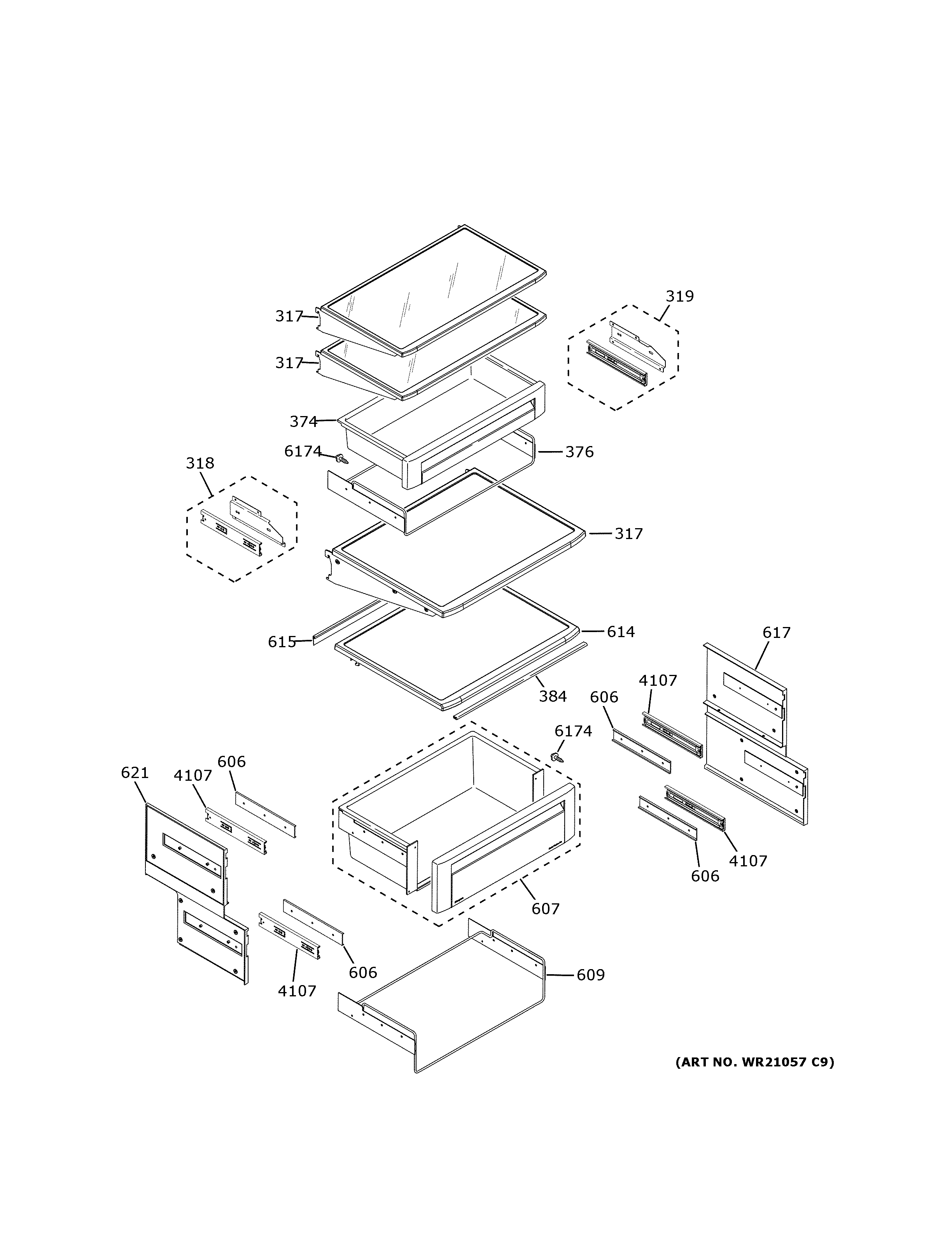 GE ZISB480DPBII fresh food shelves diagram