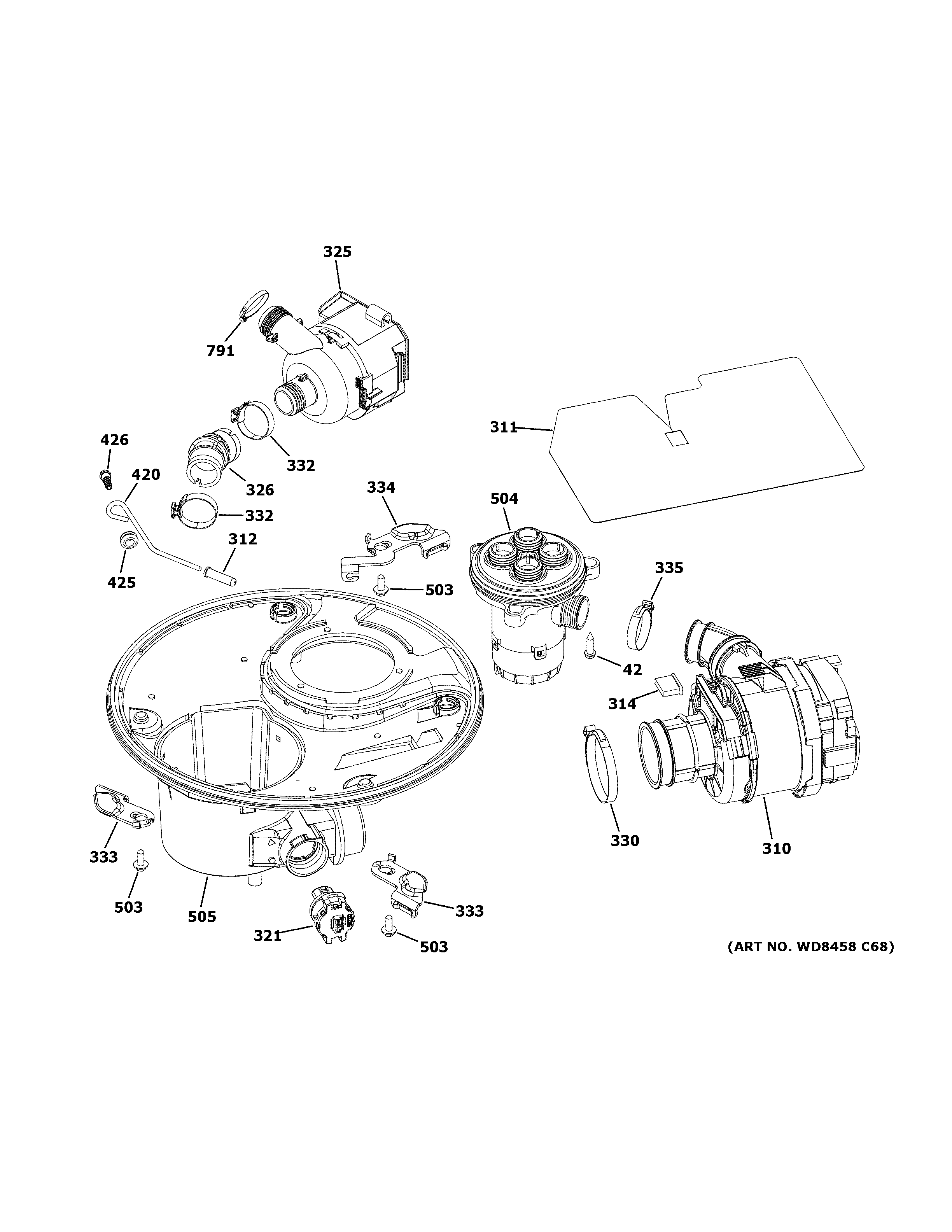 GE PDT750SSF4SS sump & motor mechanism diagram