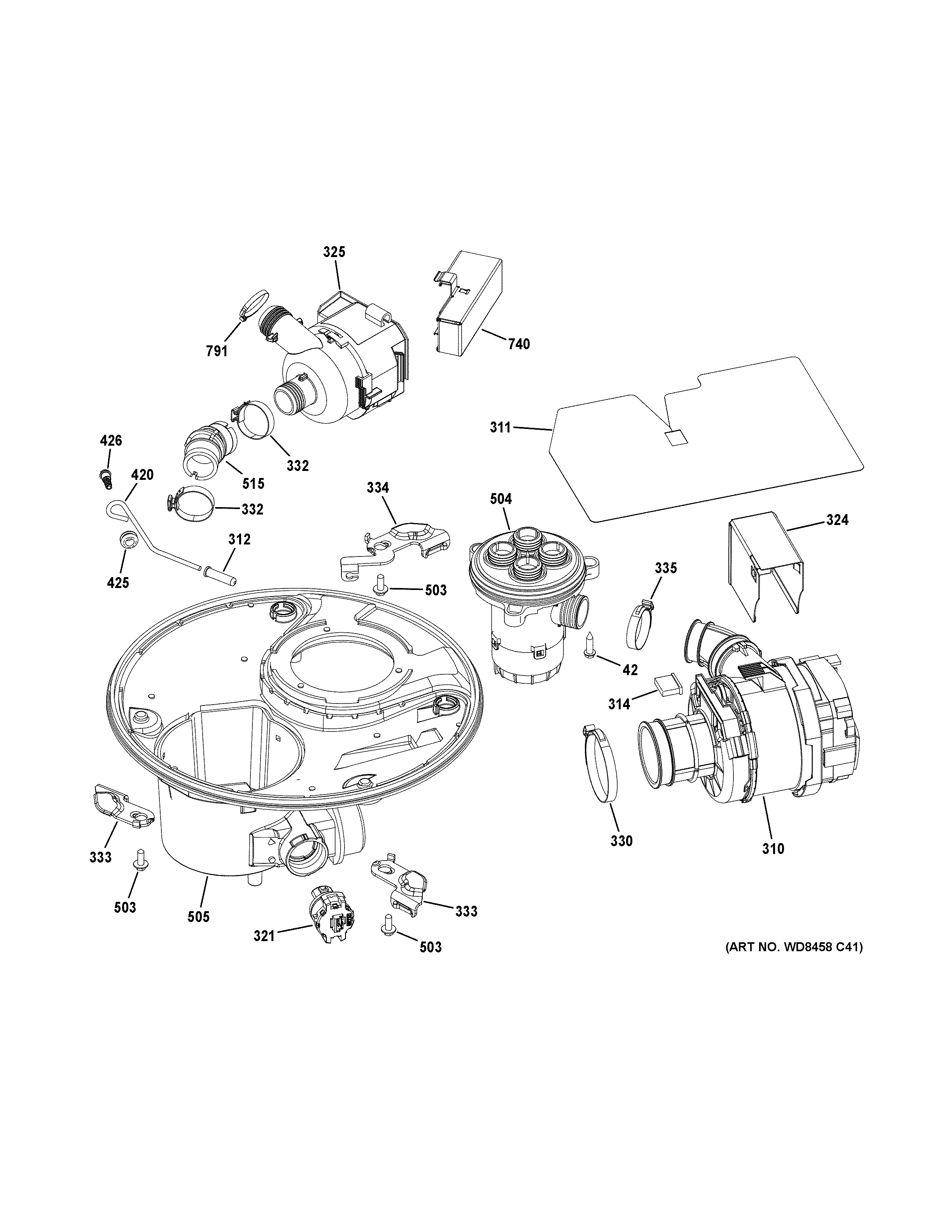 GE PDT760SIF1II sump & motor mechanism diagram