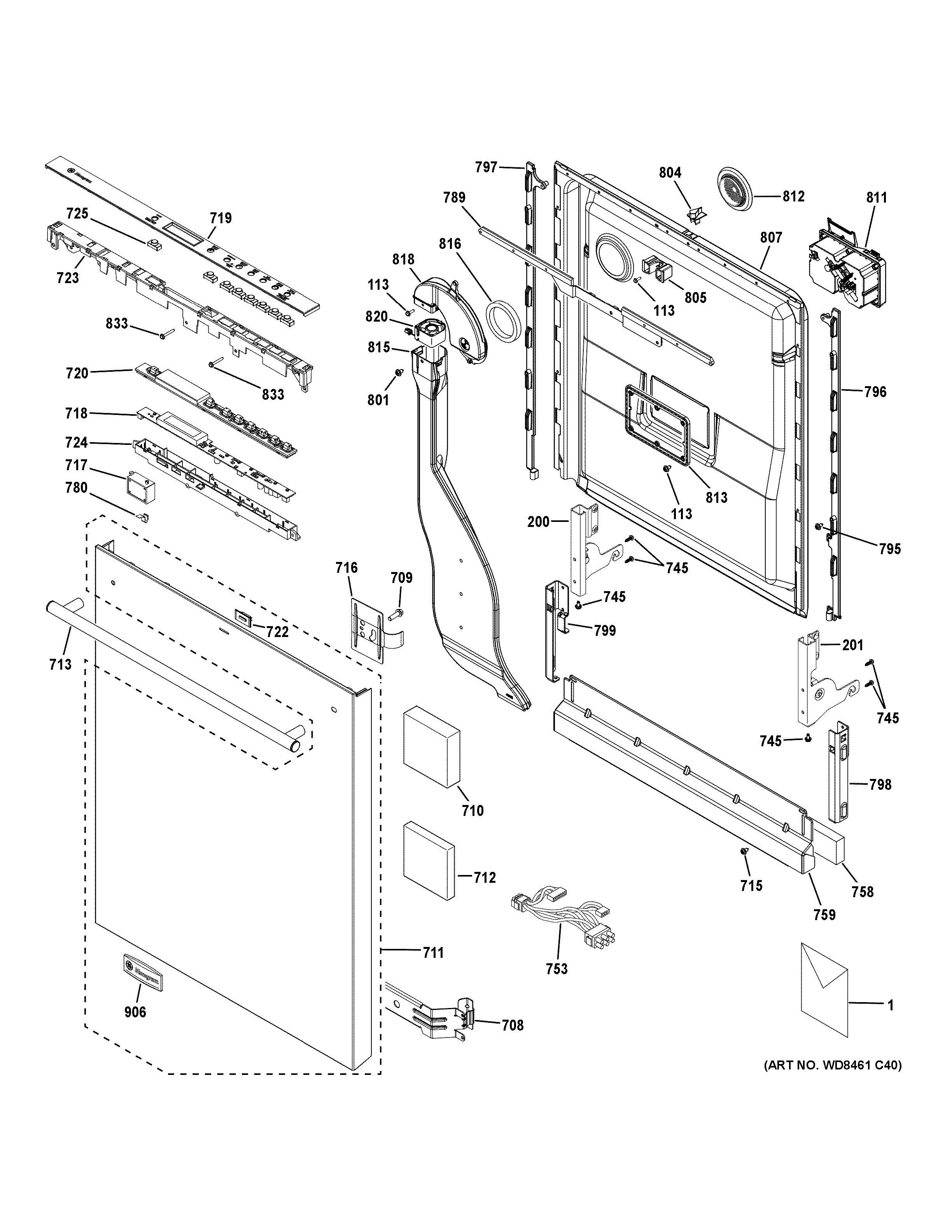 GE ZDT800SSF1SS escutcheon & door assembly diagram