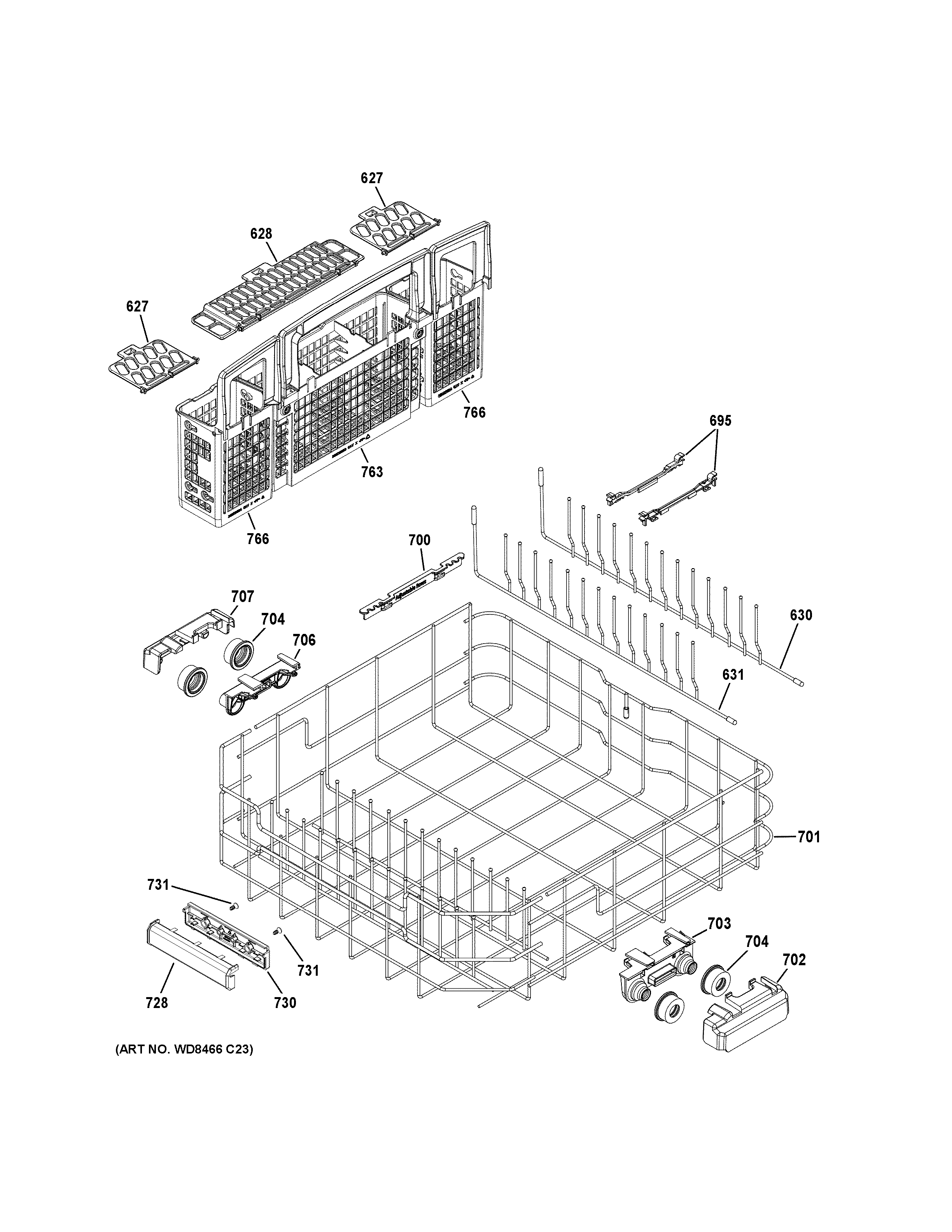 GE ZDT800SSF1SS lower rack assembly diagram