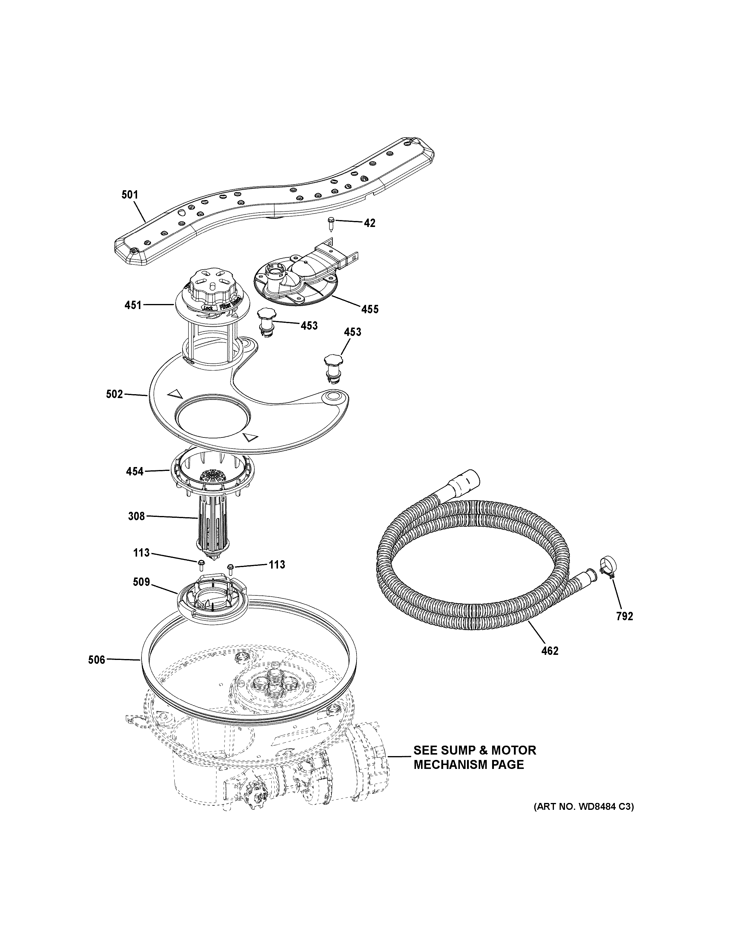 GE ZDT800SSF1SS sump & filter assembly diagram