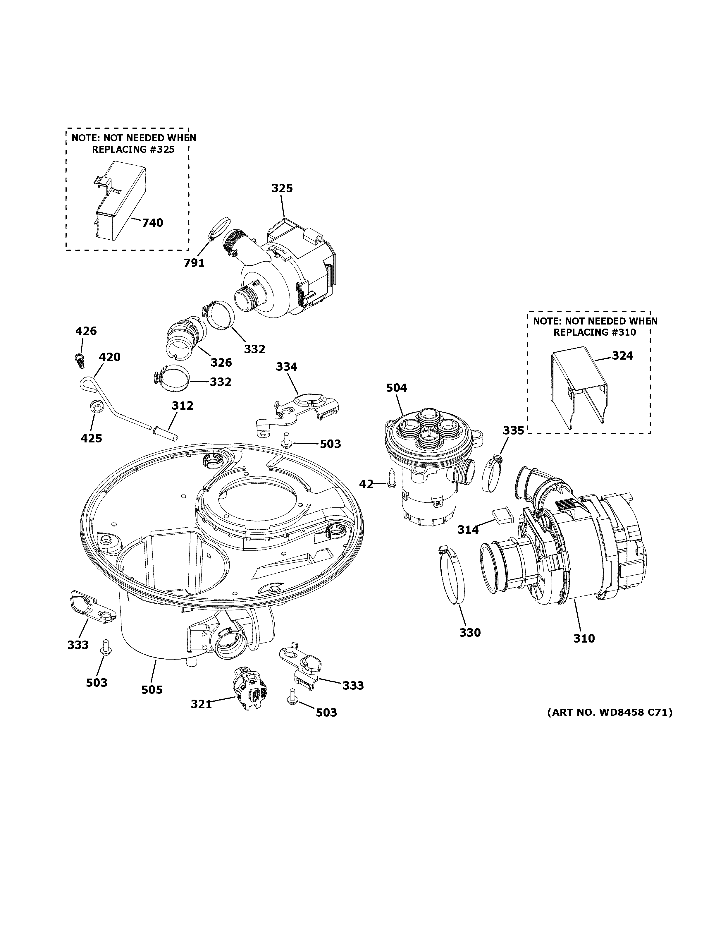 GE ZDT800SSF7SS sump & motor mechanism diagram