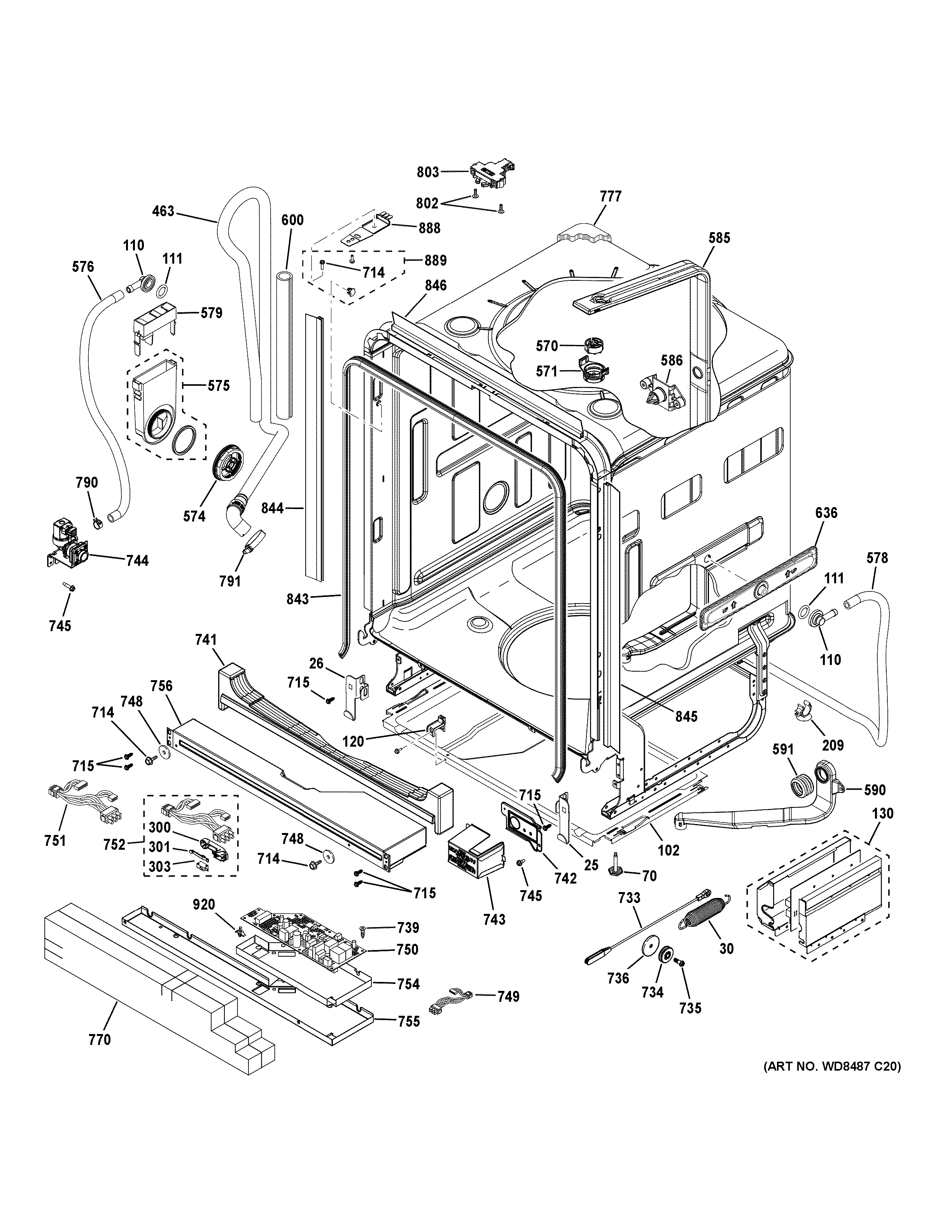 GE PDT845SBL3TS body parts diagram