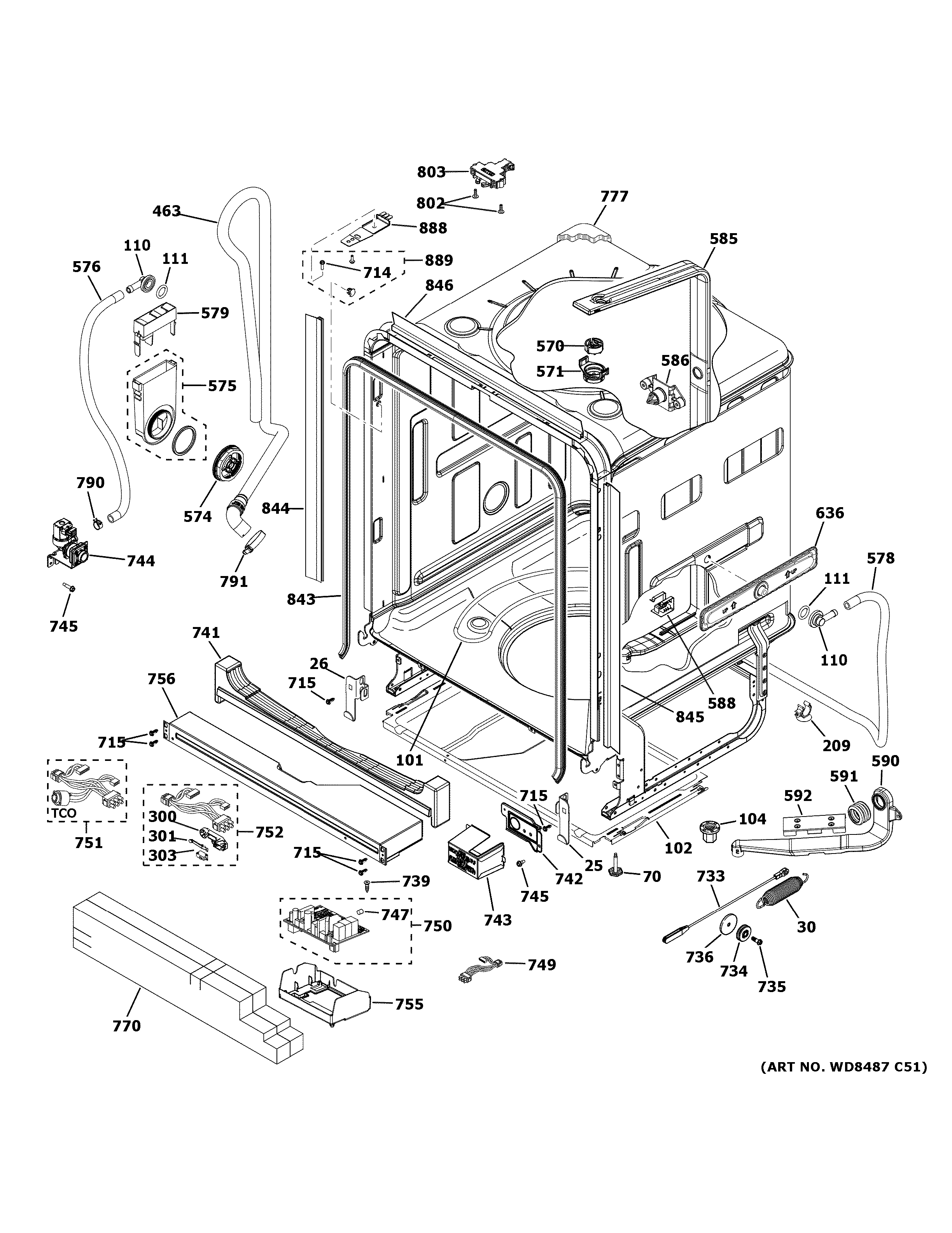 GE PDT825SGJ5BB body parts diagram