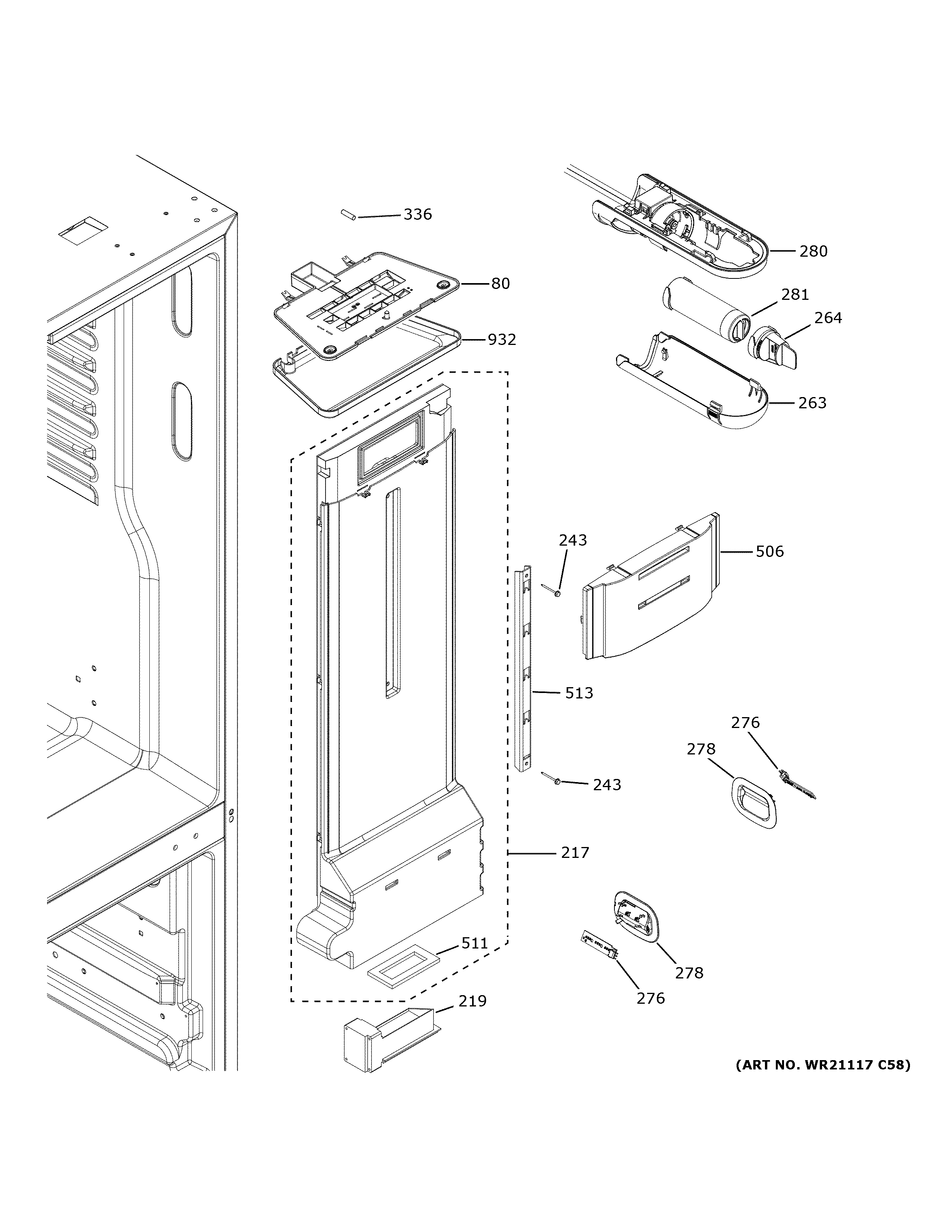 GE GFE26JYMKFFS fresh food section diagram